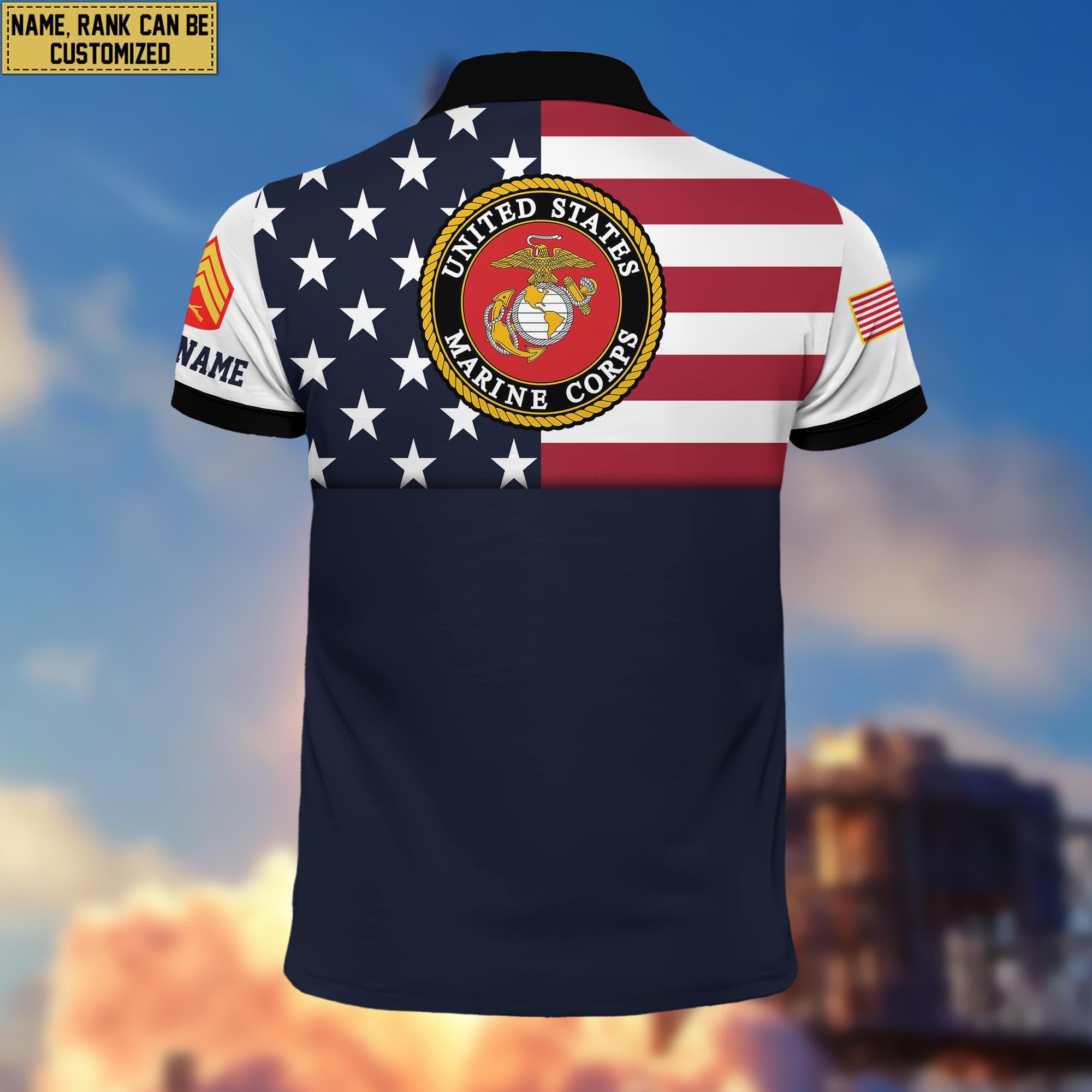 USMC Veteran Polo Shirt, Custom Name, Rank Gift For US Marine Veteran VPVC200503