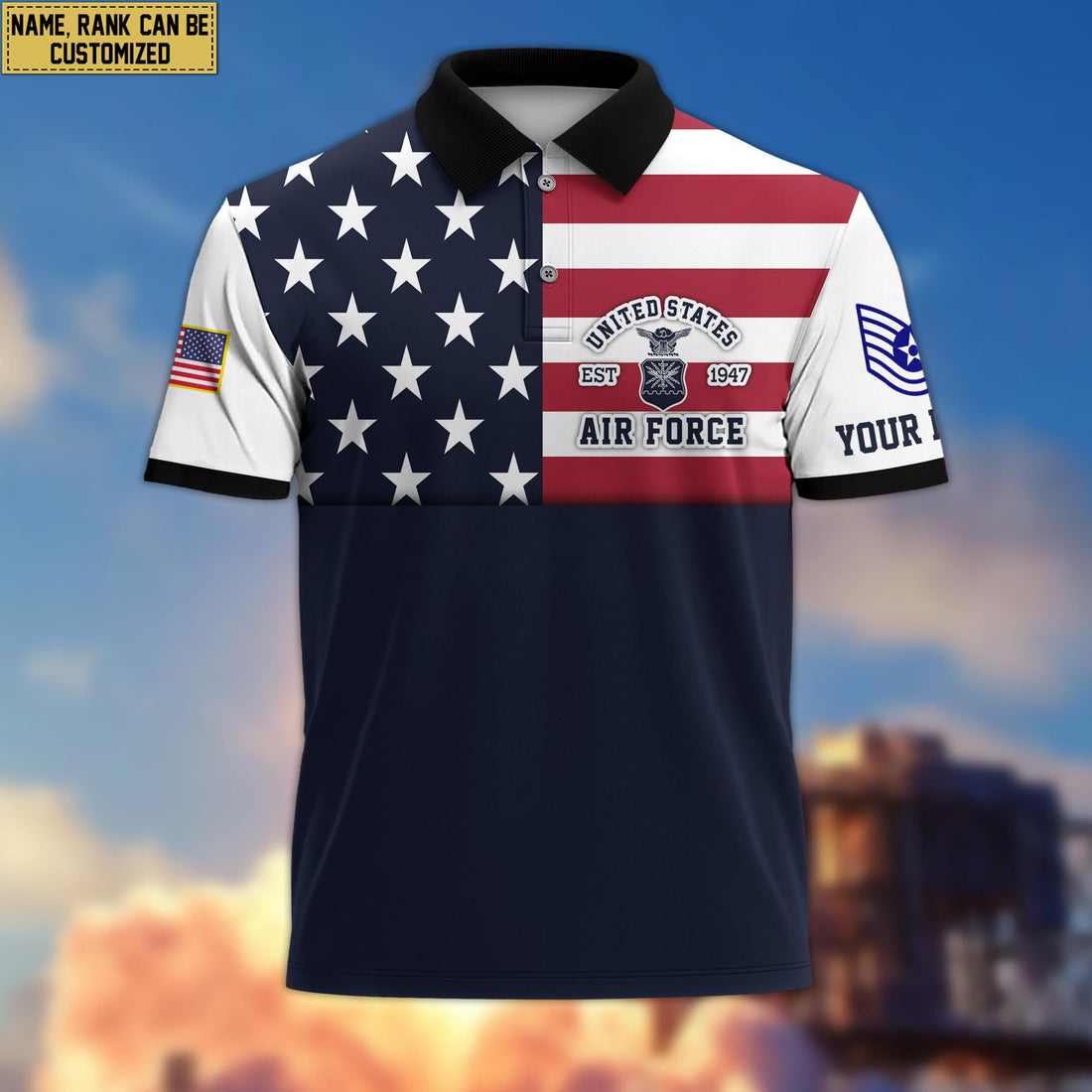 USAF Veteran Polo Shirt, Custom Name, Rank Gift For US Air Force Veteran VPVC200504