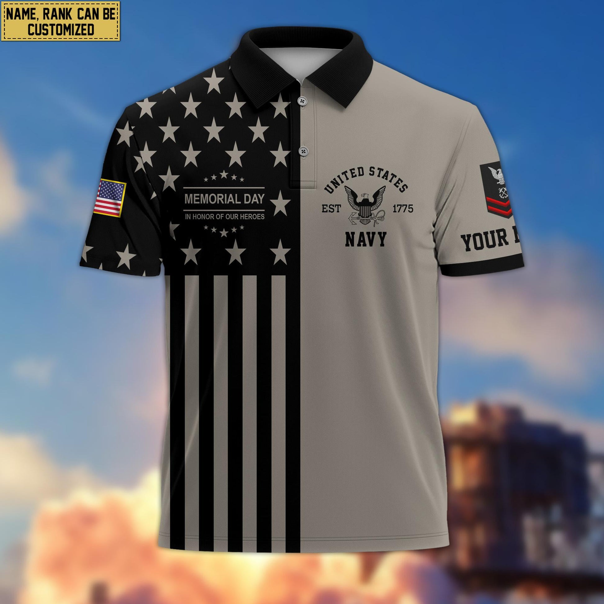 US Navy Veteran Polo Shirt, Custom Name, Rank Gift For US Navy Veteran VPVC200602