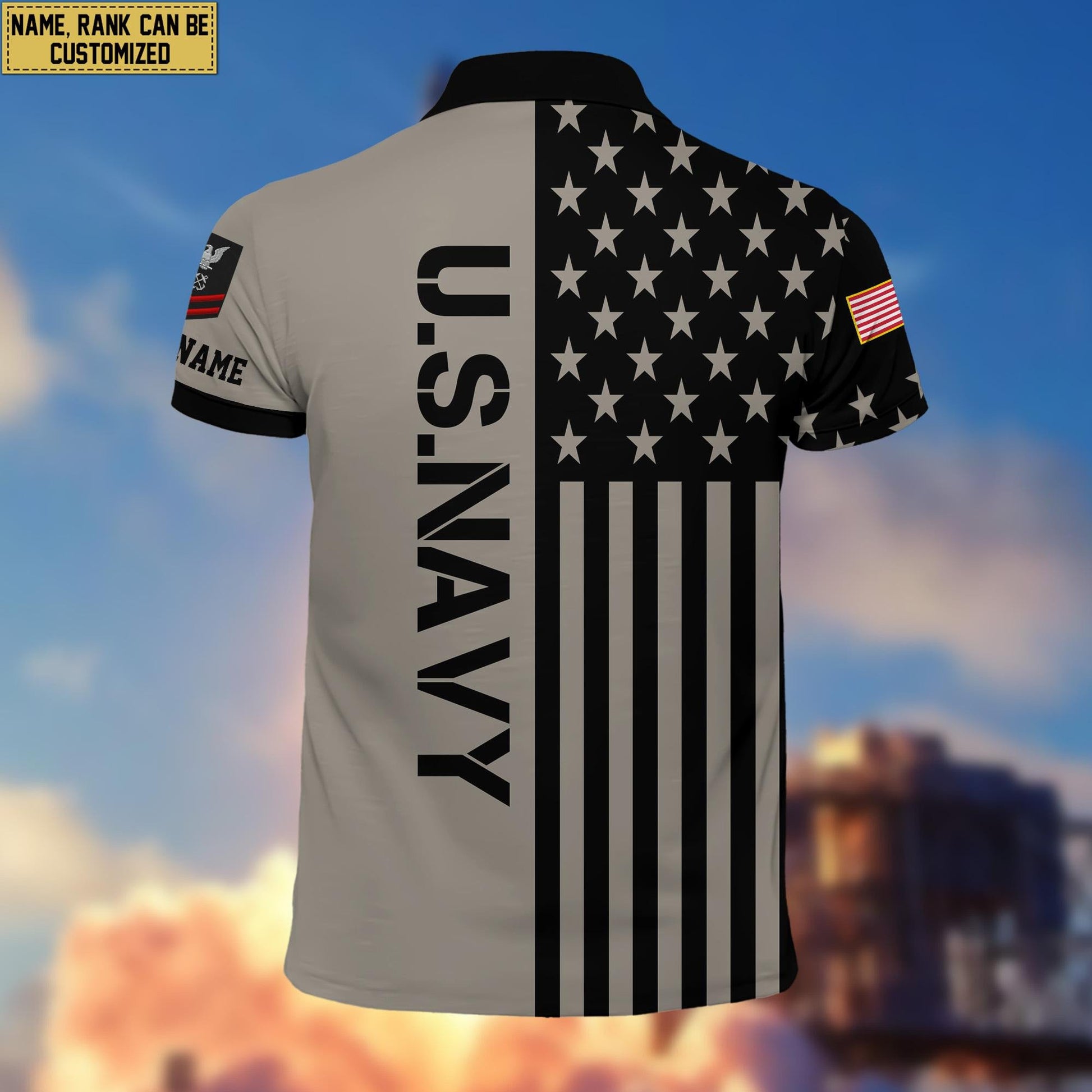 US Navy Veteran Polo Shirt, Custom Name, Rank Gift For US Navy Veteran VPVC200602