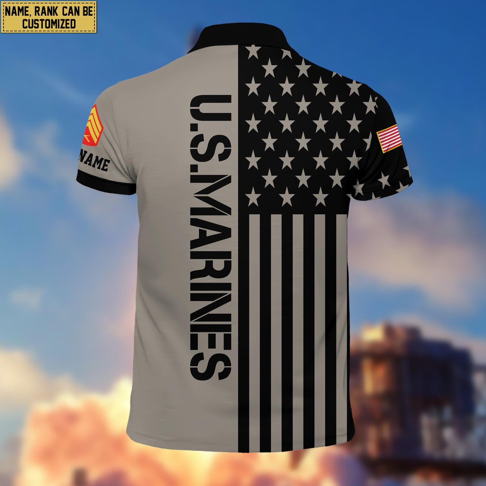 USMC Veteran Polo Shirt, Custom Name, Rank Gift For US Marine Veteran VPVC200603