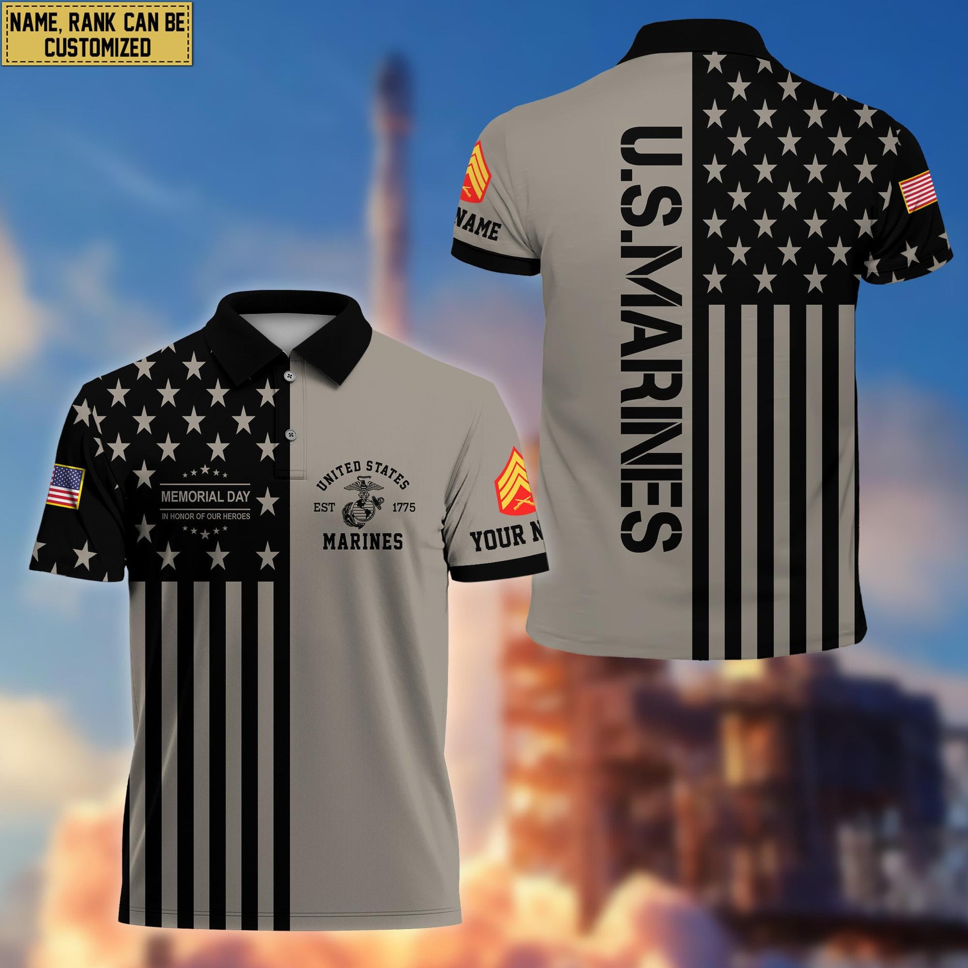 USMC Veteran Polo Shirt, Custom Name, Rank Gift For US Marine Veteran VPVC200603