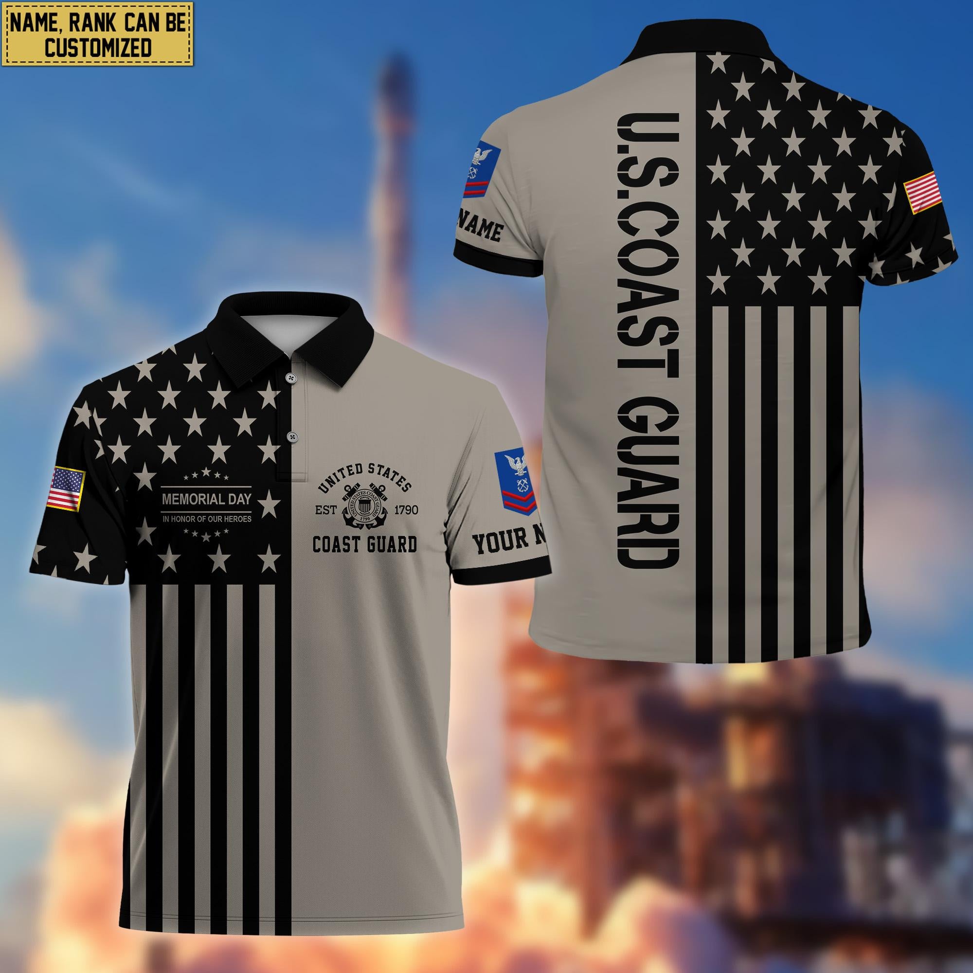 USCG Polo Shirt, Custom Name, Rank Gift For Coast Guard Veteran VPVC200605