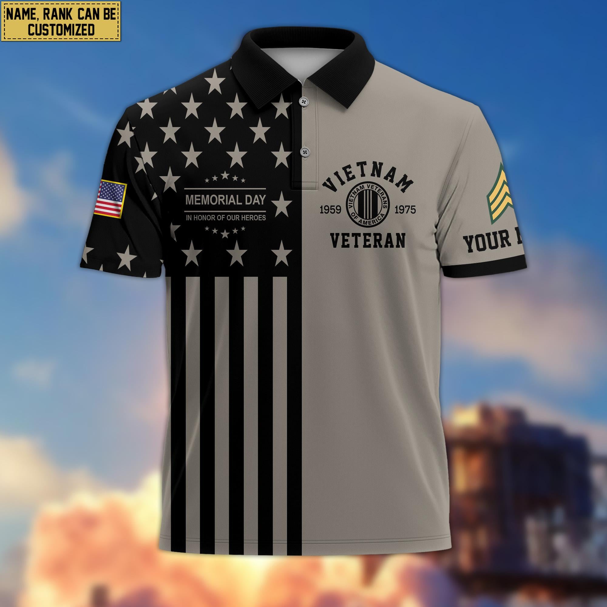 Vietnam Veteran Polo Shirt, Custom Name, Rank Gift For Vietnam Veteran VPVC200606