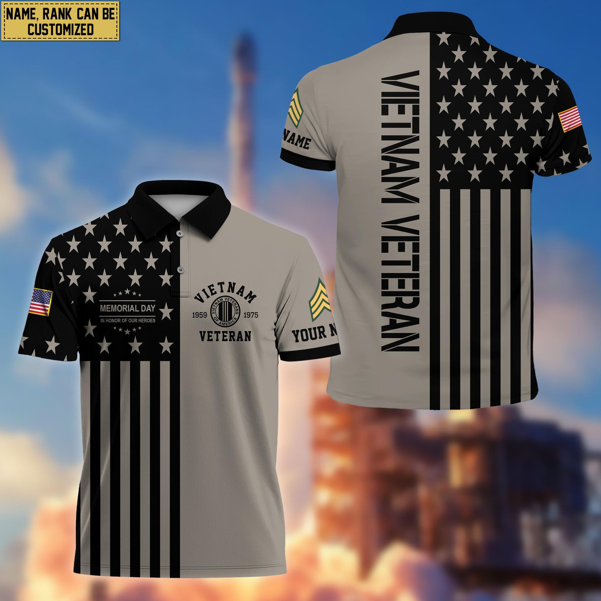Vietnam Veteran Polo Shirt, Custom Name, Rank Gift For Vietnam Veteran VPVC200606