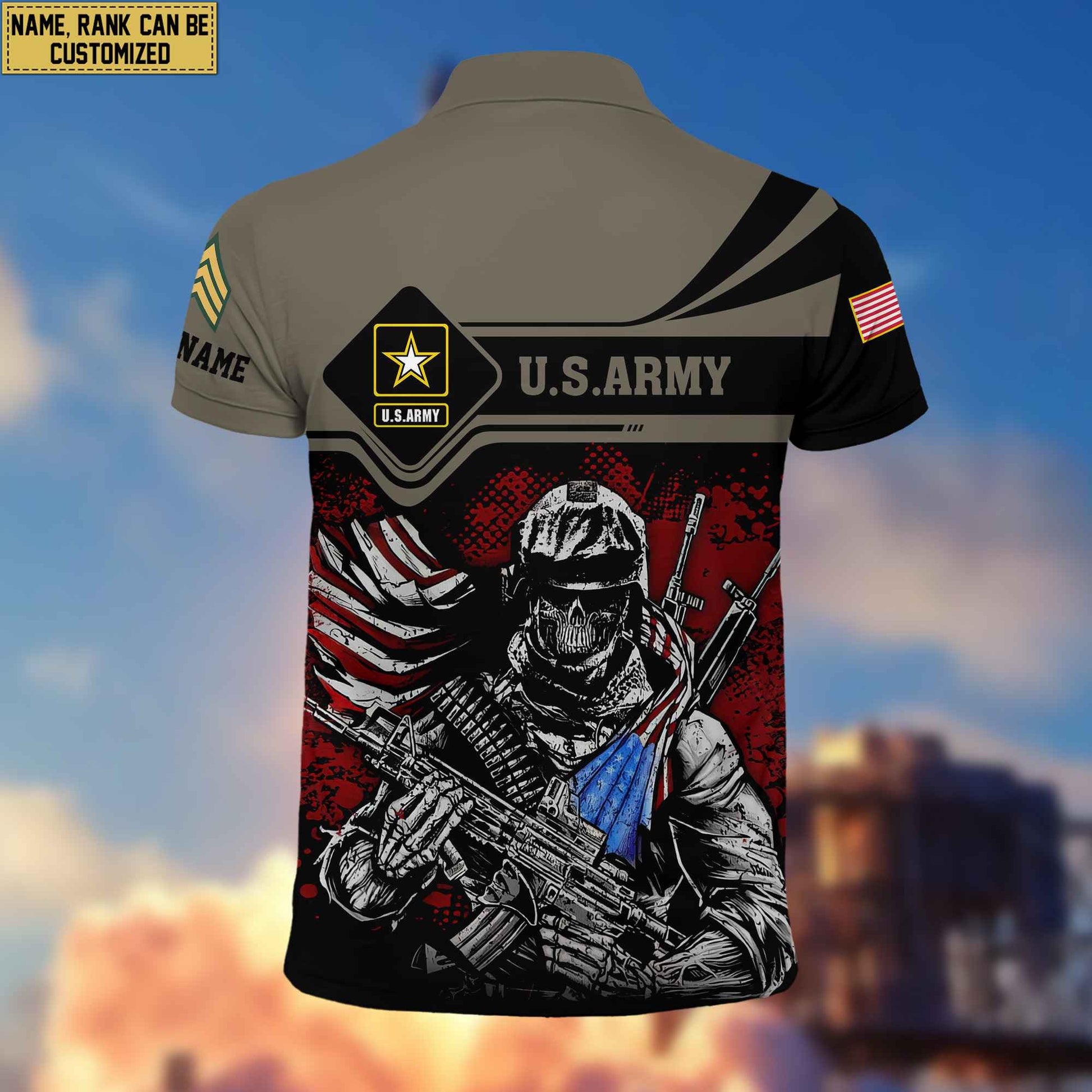 US Army Polo Shirt, Custom Name, Rank VPVC200701