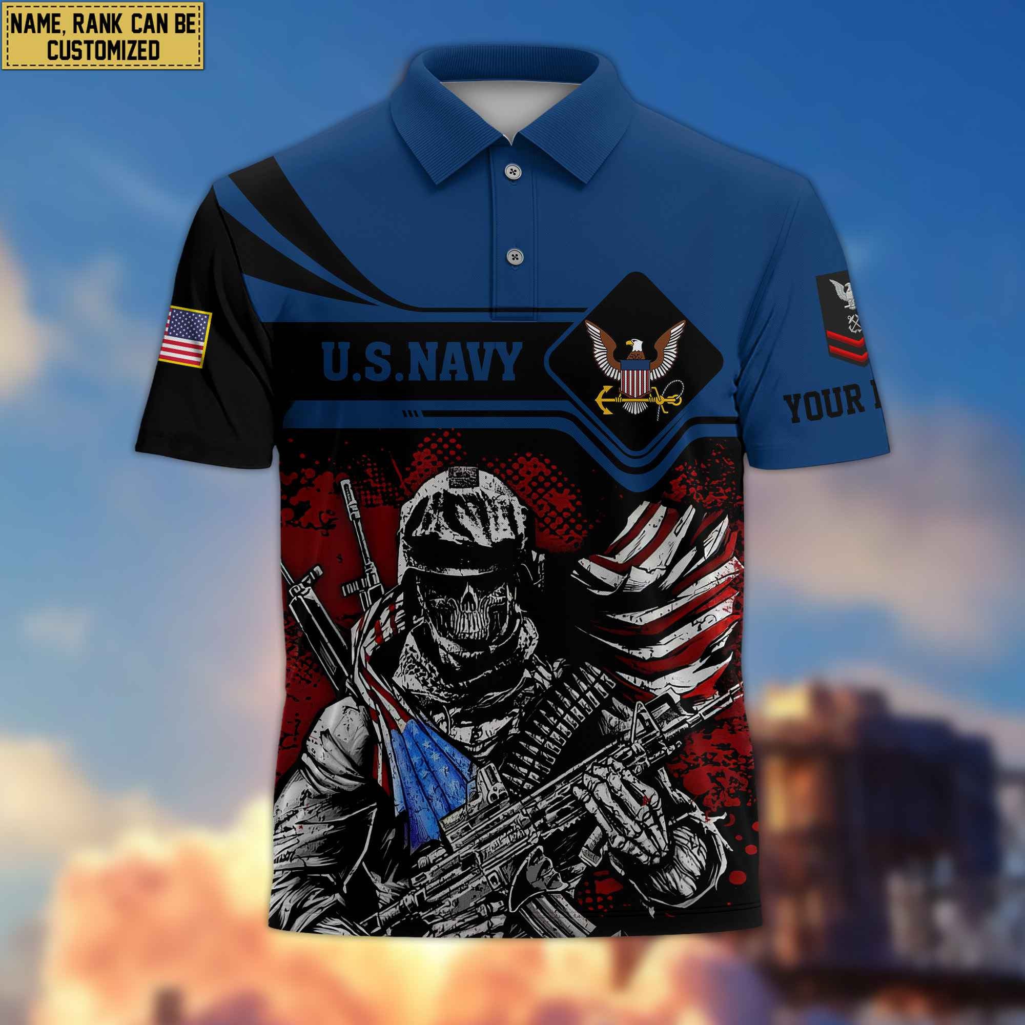 US Navy Veteran Polo Shirt, Custom Name, Rank VPVC200702
