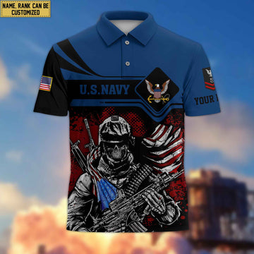US Navy Veteran Polo Shirt, Custom Name, Rank VPVC200702