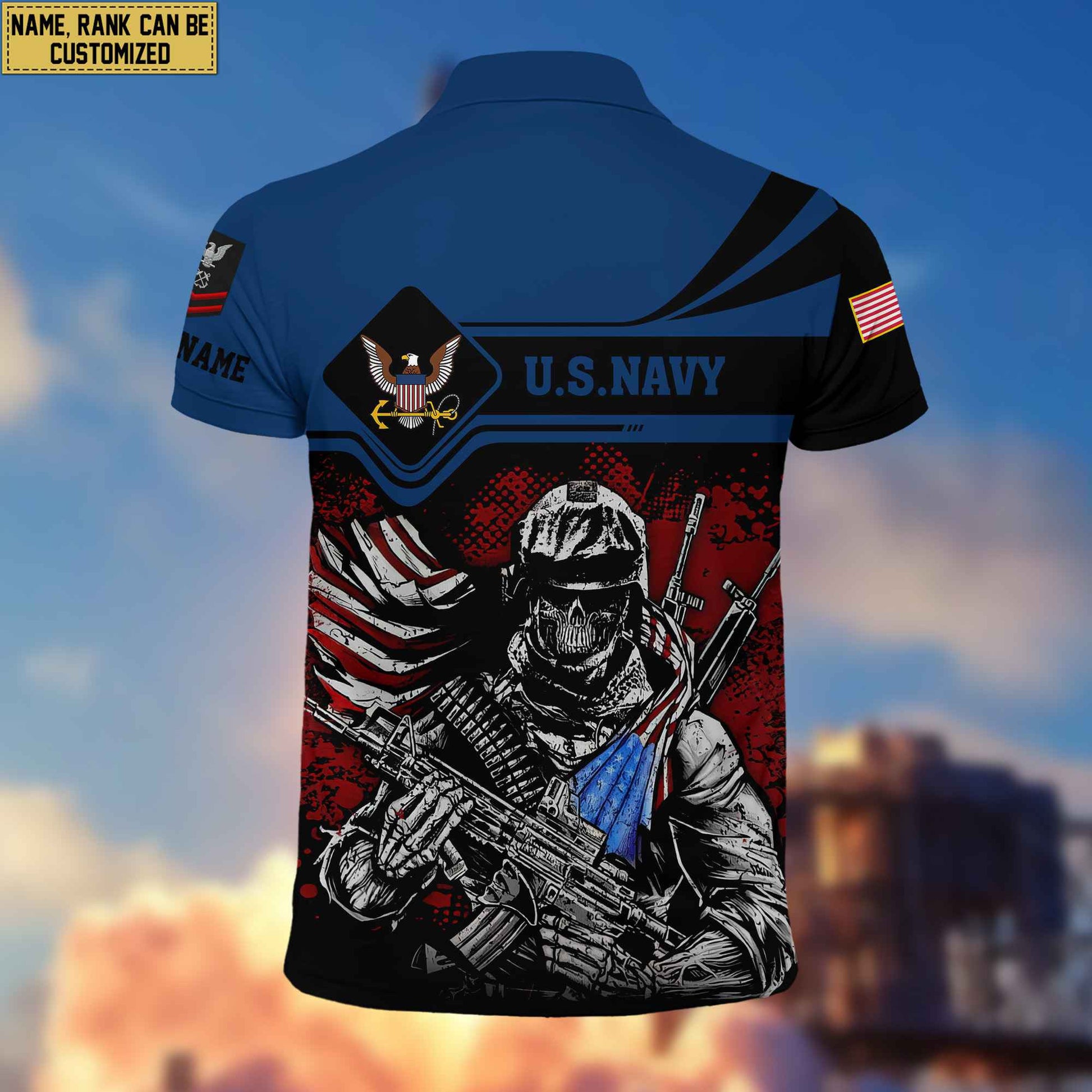 US Navy Veteran Polo Shirt, Custom Name, Rank VPVC200702