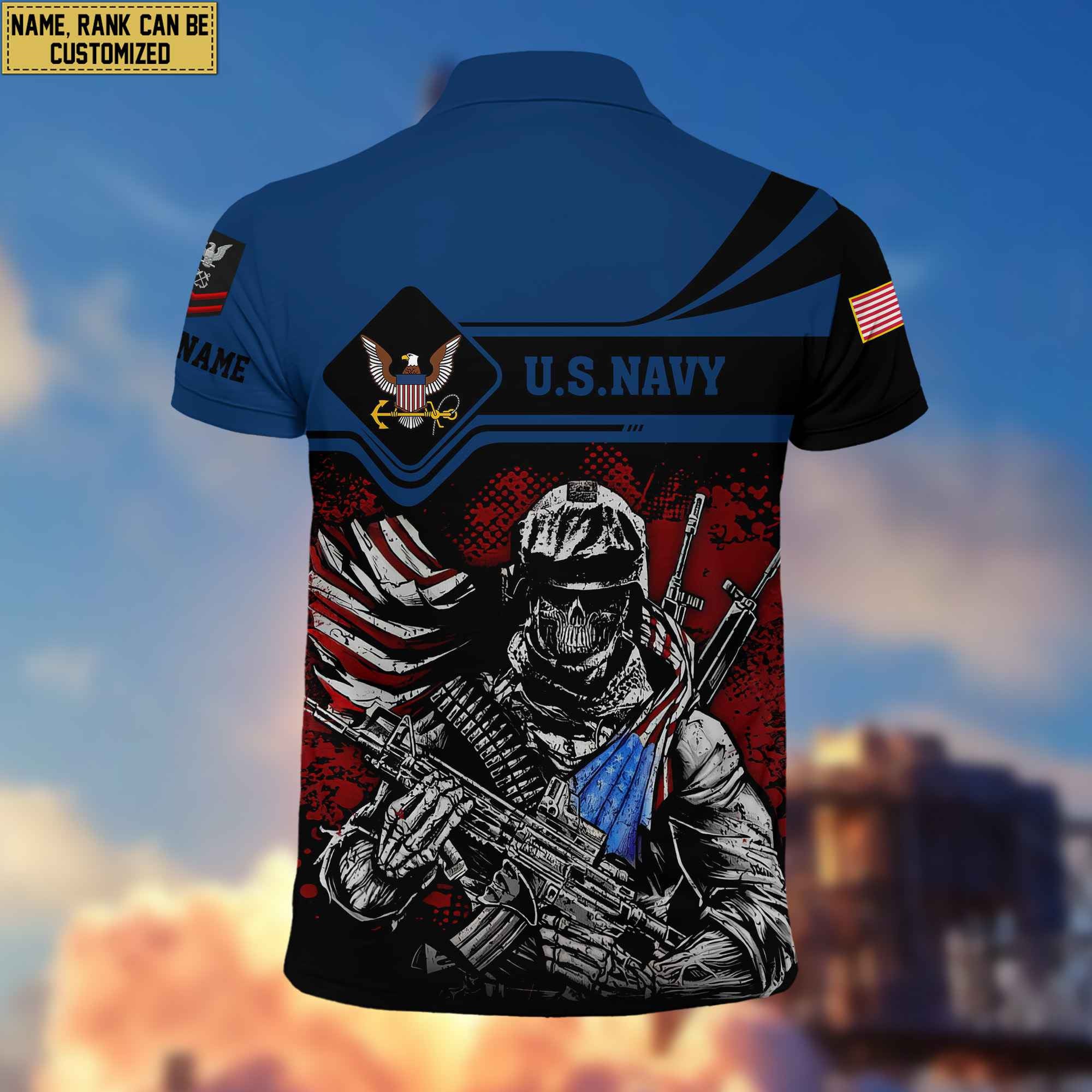 US Navy Veteran Polo Shirt, Custom Name, Rank VPVC200702