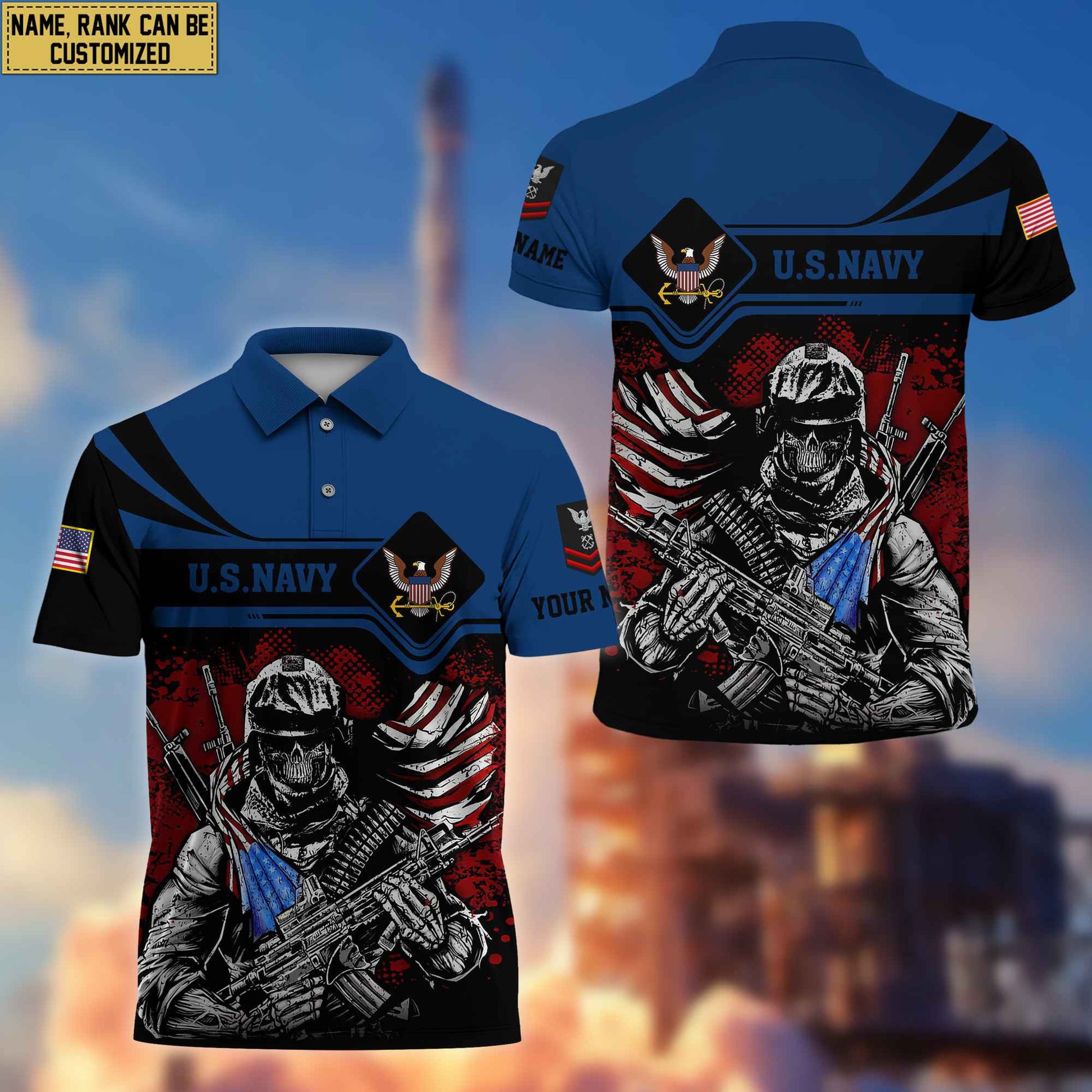 US Navy Veteran Polo Shirt, Custom Name, Rank VPVC200702