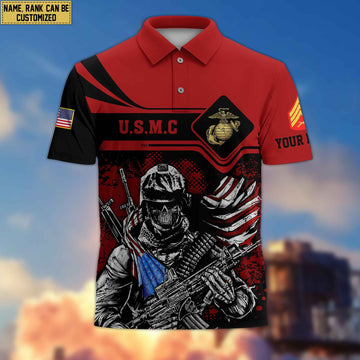 USMC Veteran Polo Shirt, Custom Name, Rank For Marine Veteran VPVC200703