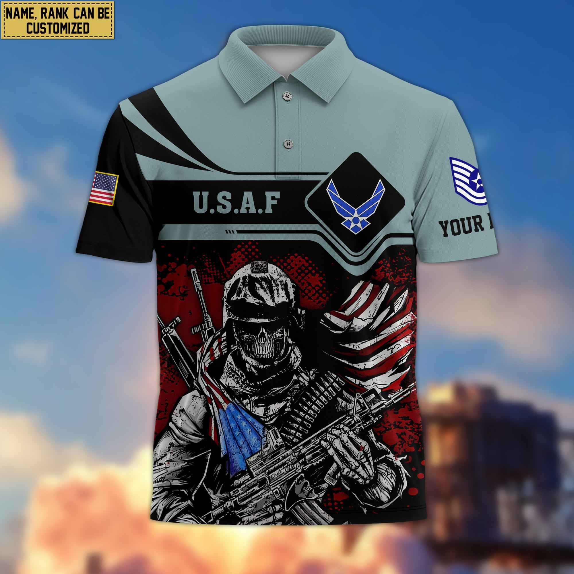 USAF Veteran Polo Shirt, Custom Name, Rank For Air Force Veteran VPVC200704