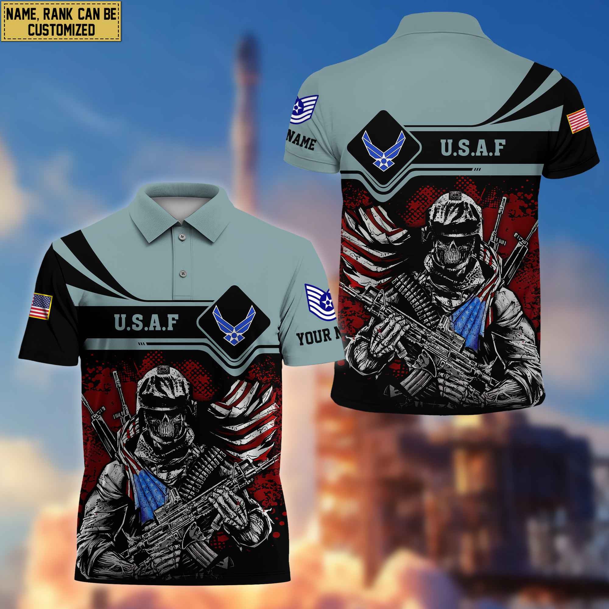 USAF Veteran Polo Shirt, Custom Name, Rank For Air Force Veteran VPVC200704
