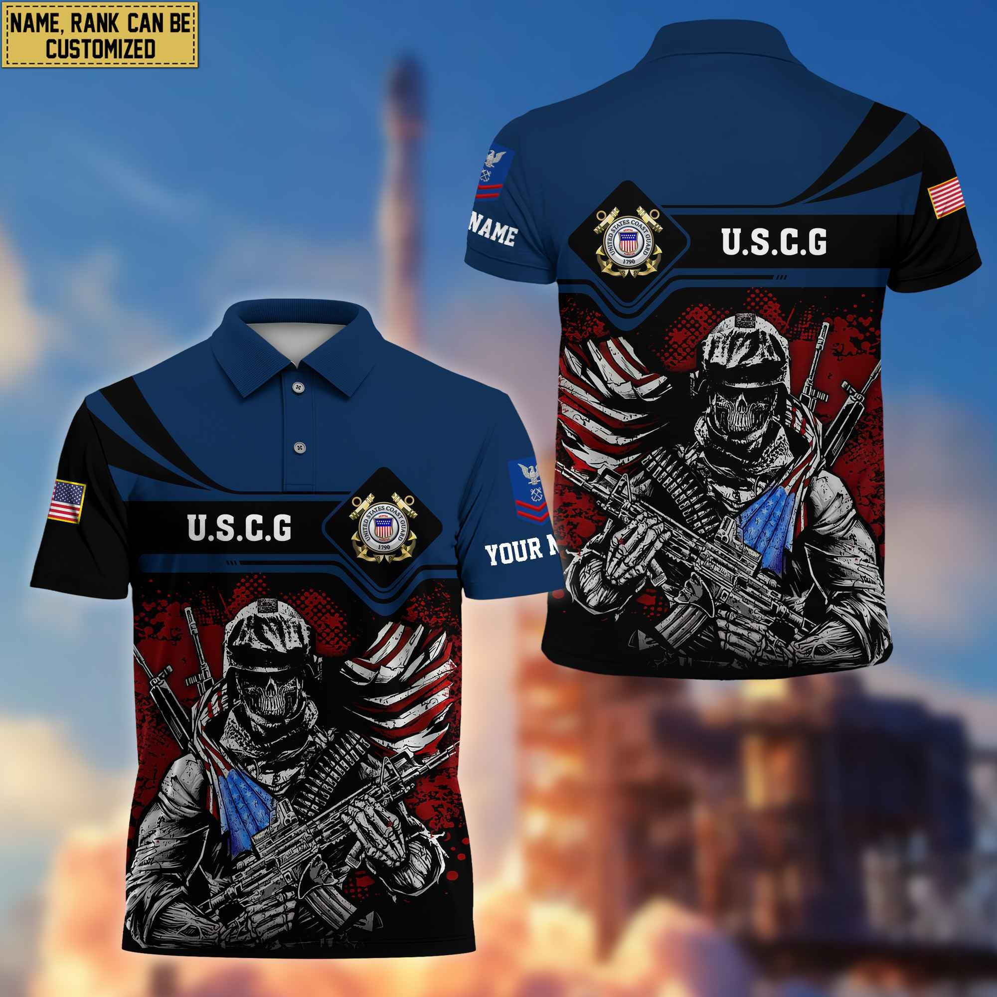 USCG Veteran Polo Shirt, Custom Name, Rank For Coast Guard Veteran VPVC200705