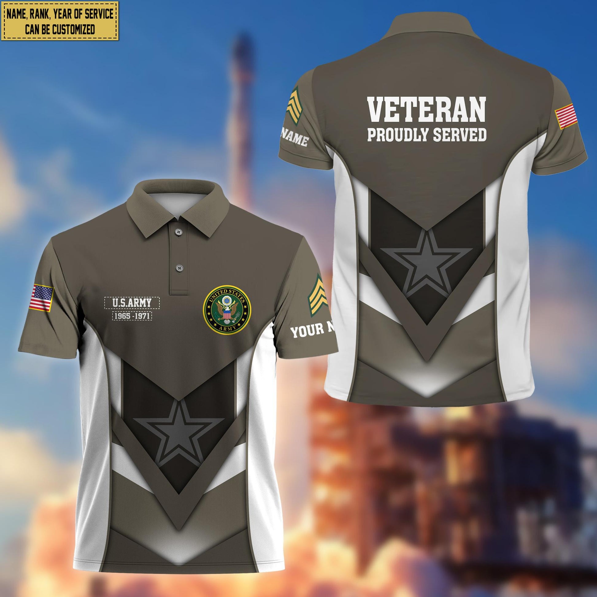 Customized US Army Veteran Polo Shirt, Gift for Grandpa Dad Husband, Gift for Army Veteran VPVC200801