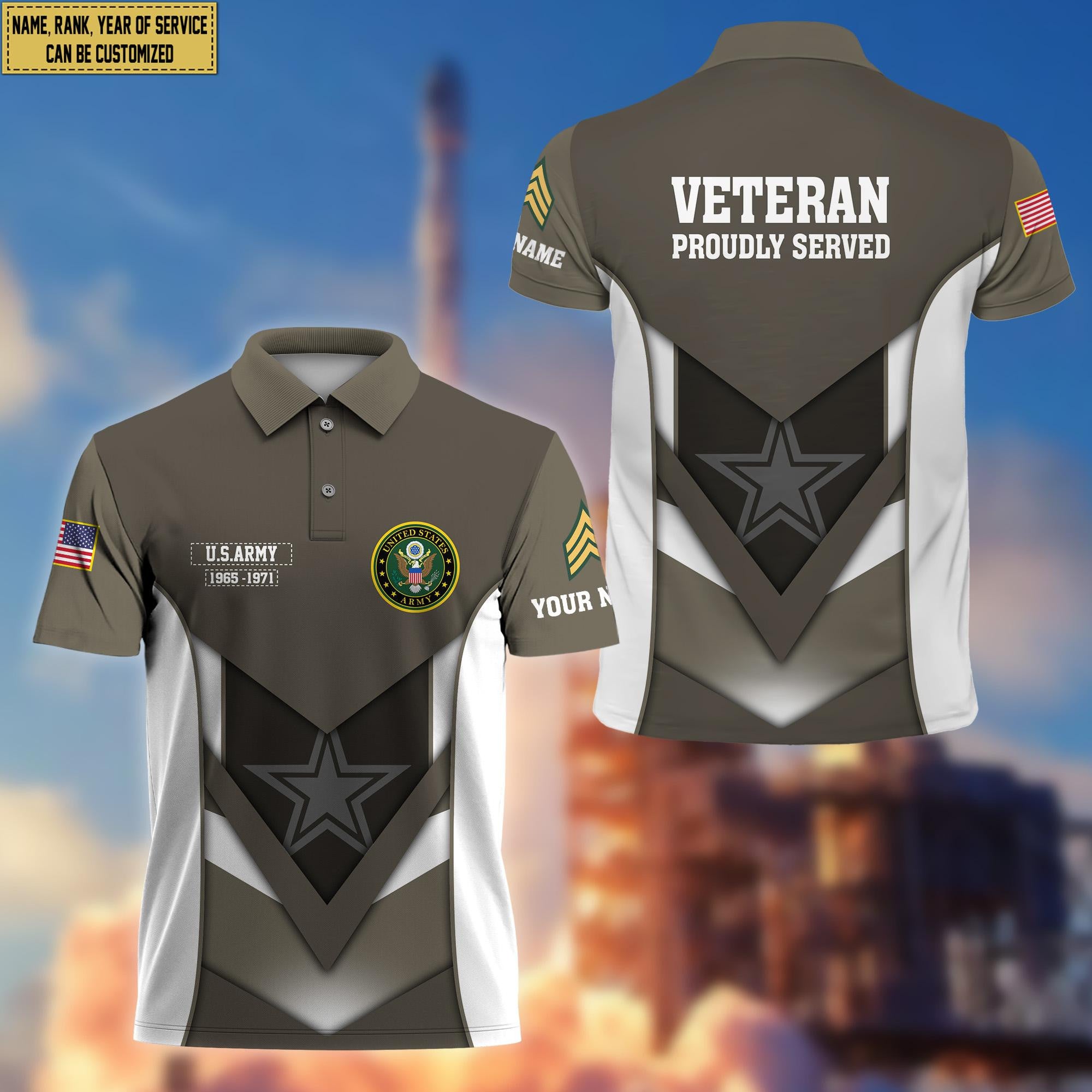 Customized US Army Veteran Polo Shirt, Gift for Grandpa Dad Husband, Gift for Army Veteran VPVC200801