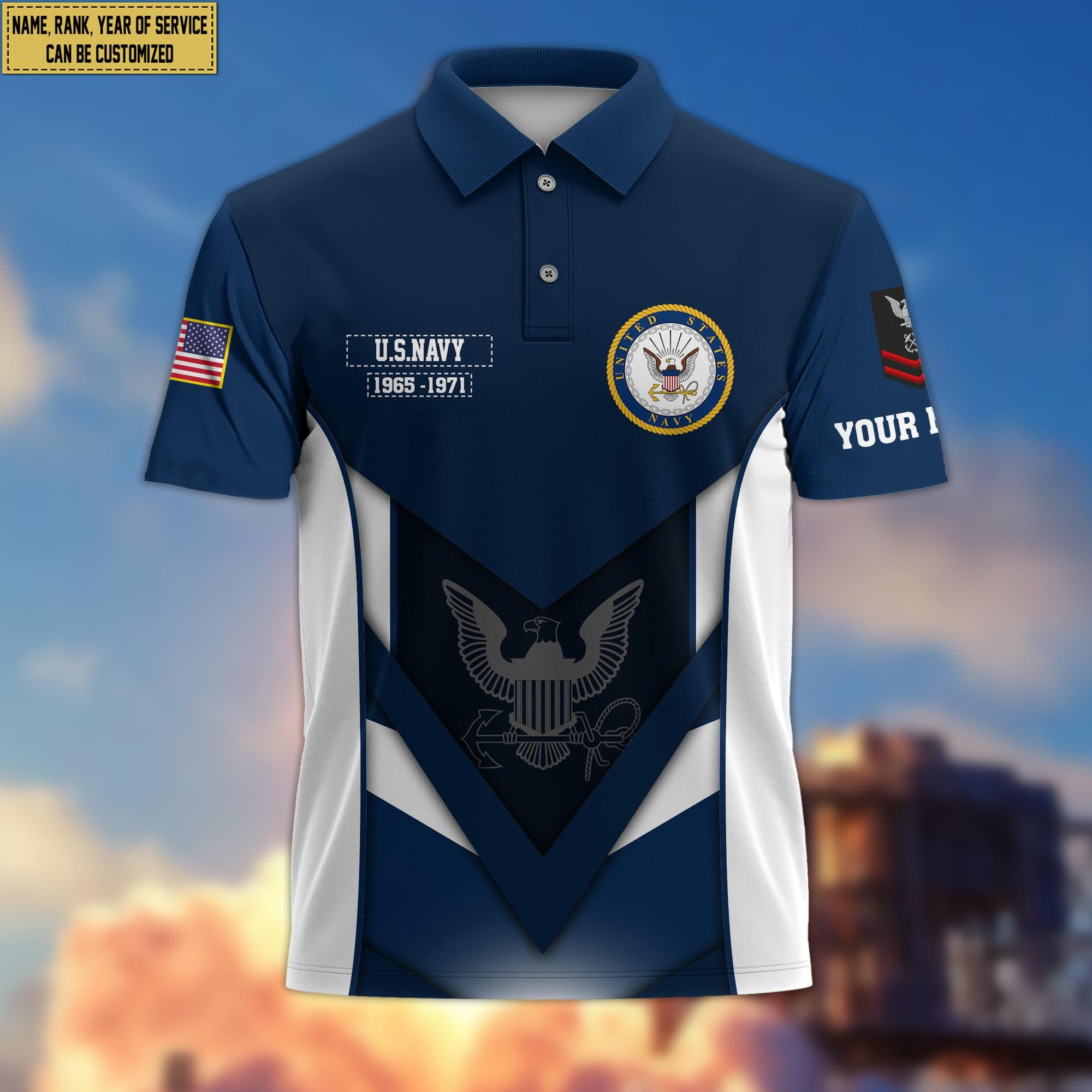 Customized US Navy Veteran Polo Shirt, Gift for Grandpa Dad Husband, Gift for Navy Veteran VPVC200802