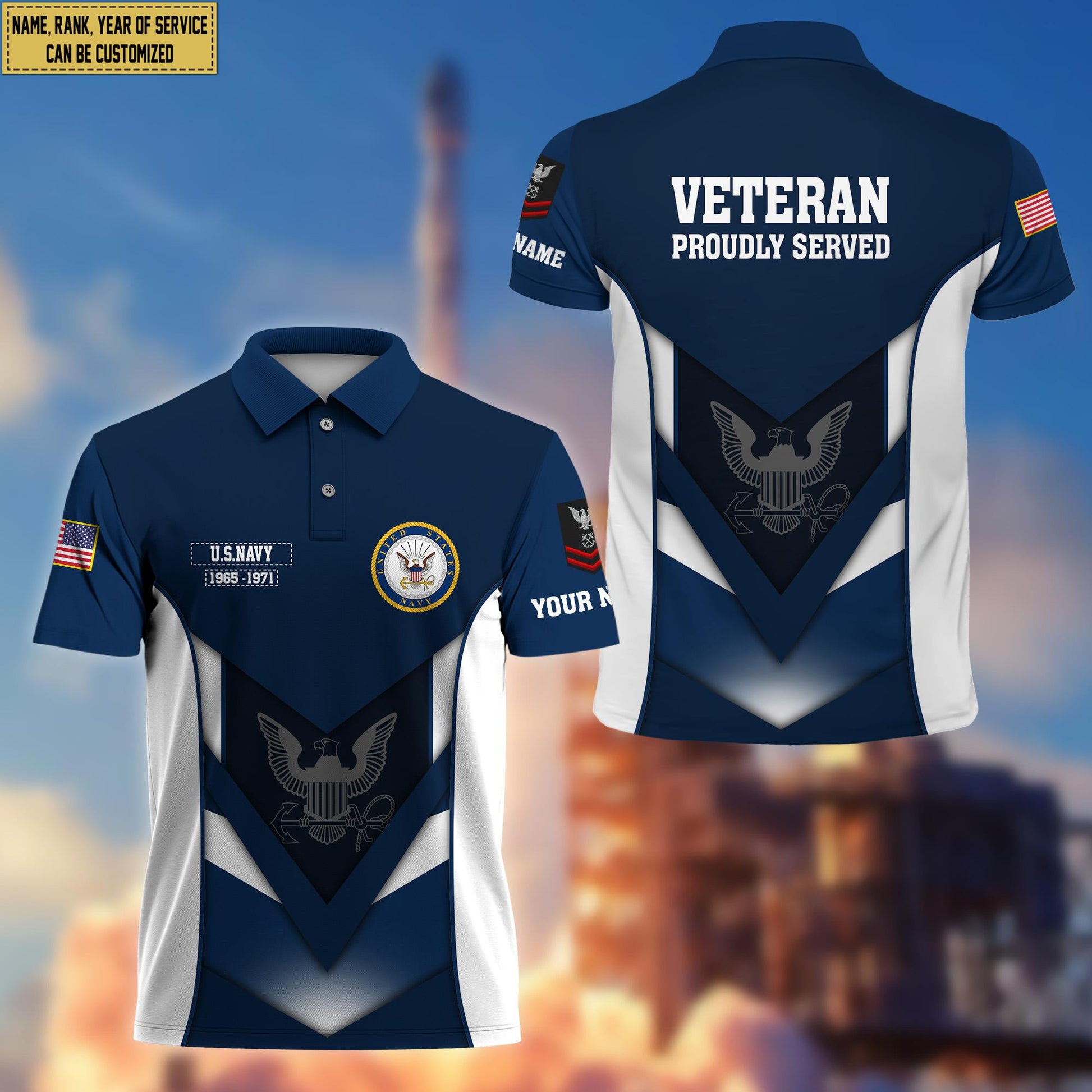 Customized US Navy Veteran Polo Shirt, Gift for Grandpa Dad Husband, Gift for Navy Veteran VPVC200802