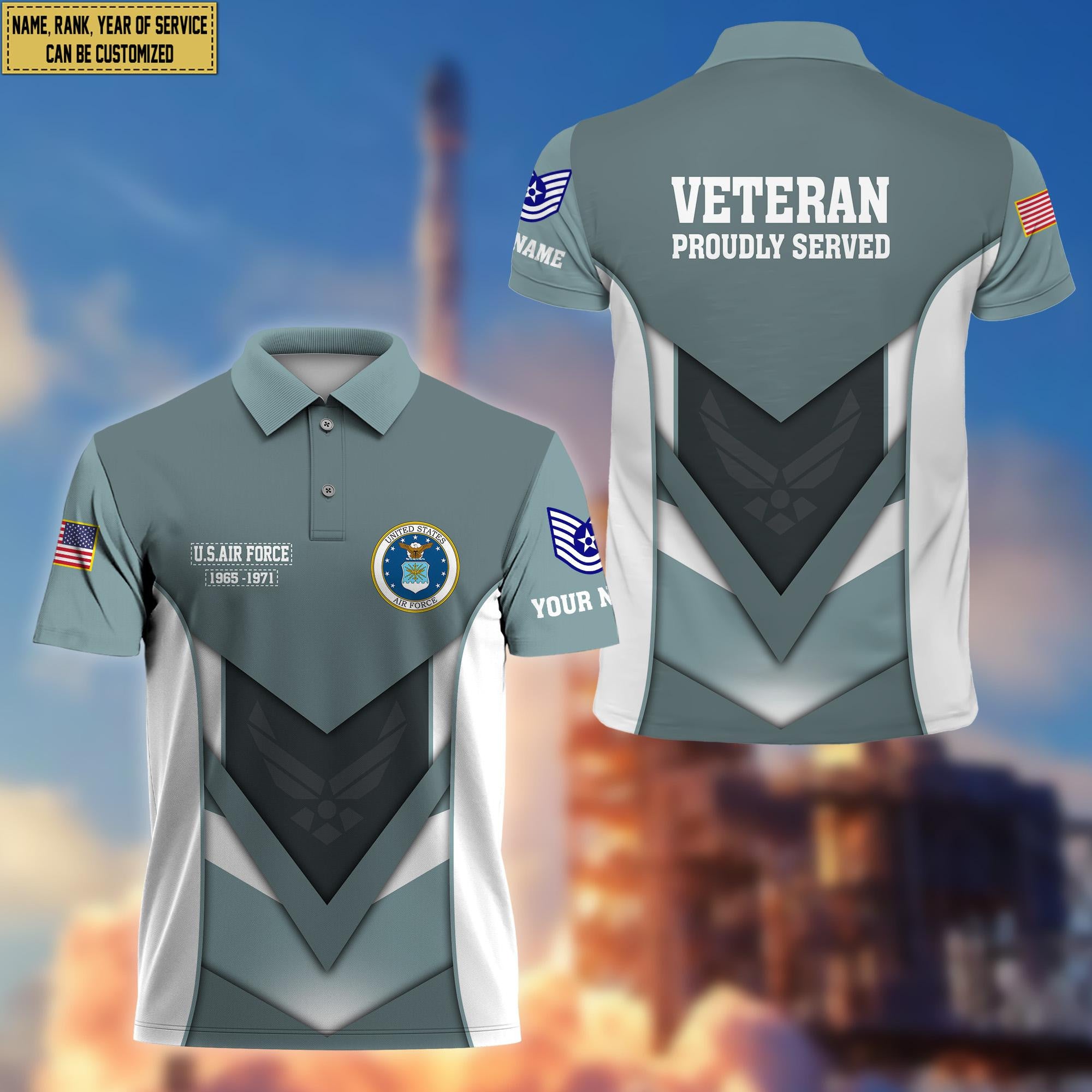 Customized USAF Veteran Polo Shirt, Gift for Grandpa Dad Husband, Gift for Air Force Veteran VPVC200804