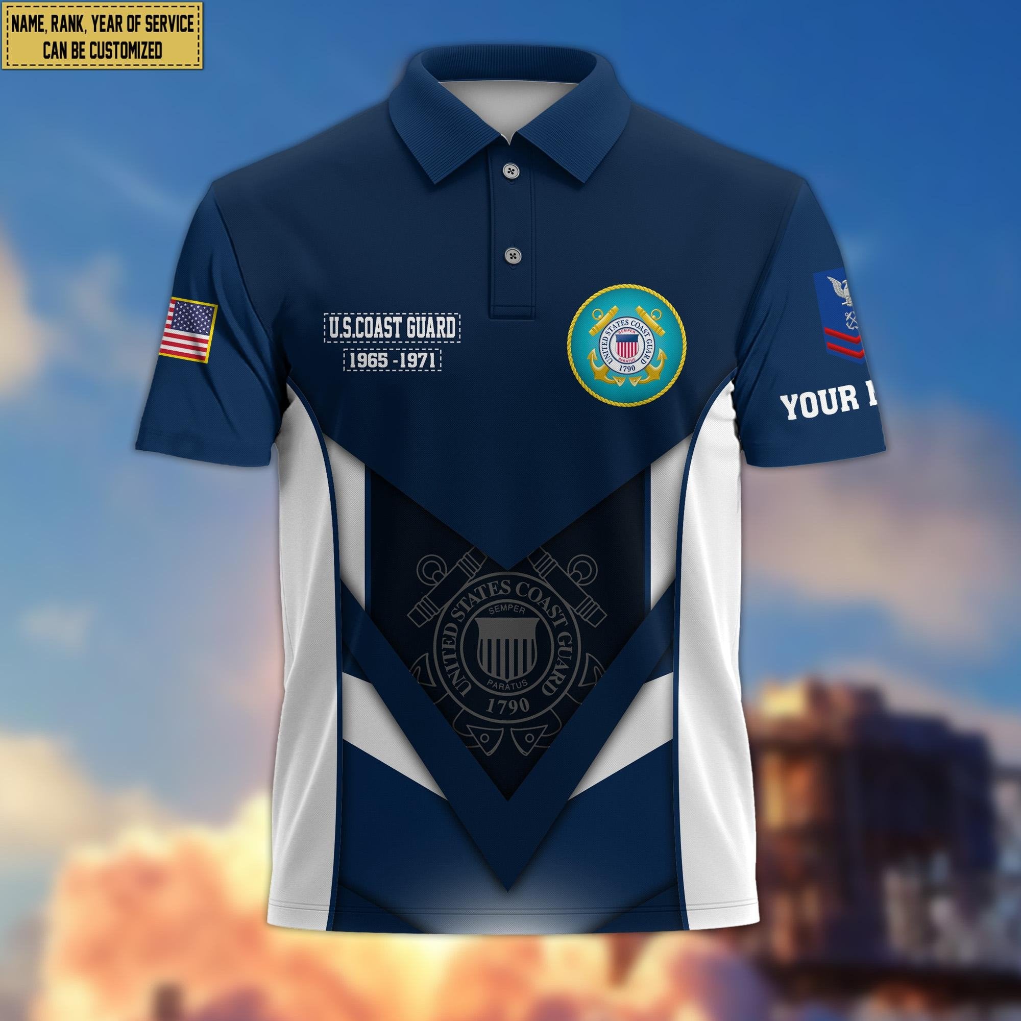 Customized USCG Veteran Polo Shirt, Gift for Grandpa Dad Husband, Gift for Coast Guard Veteran VPVC200805