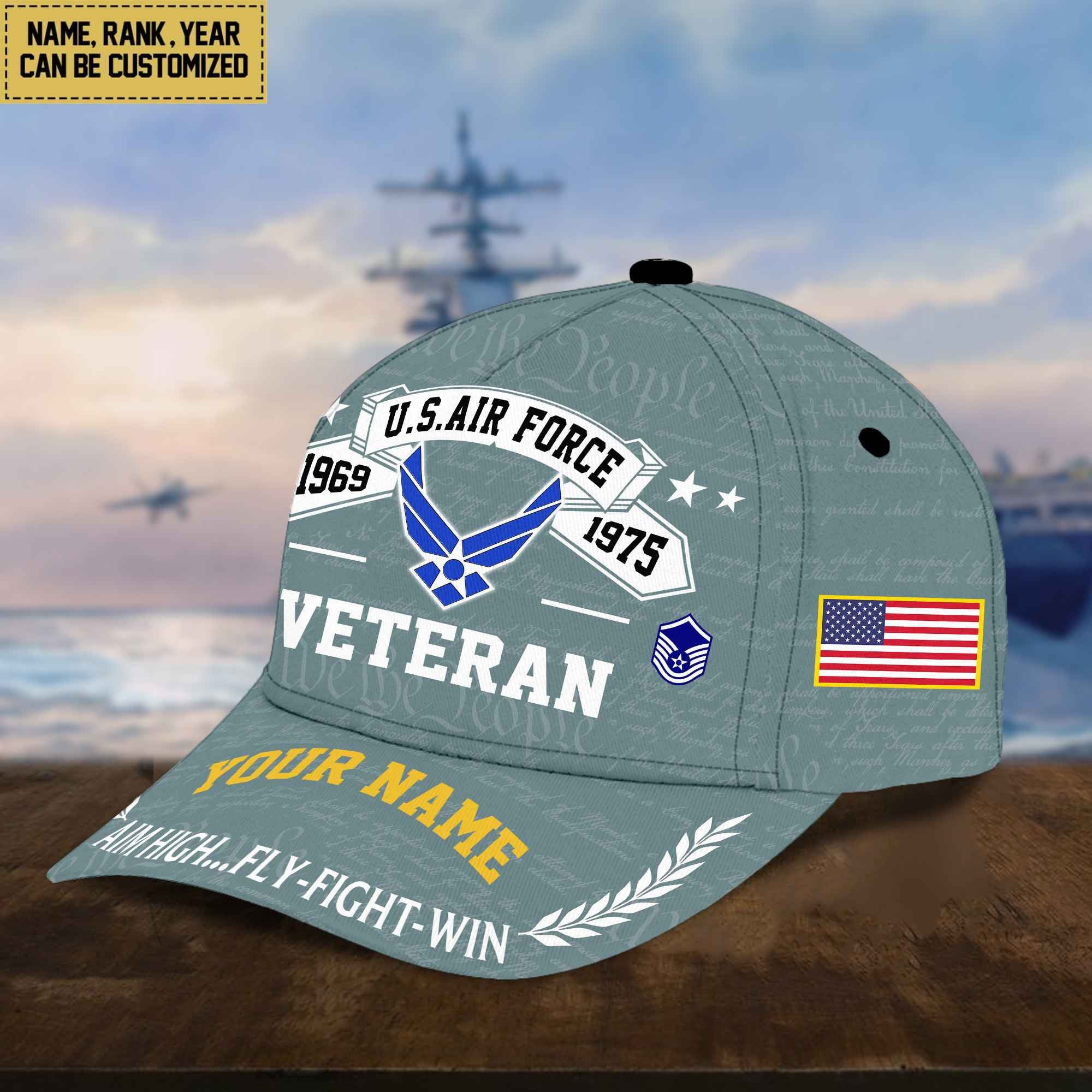 Personalized USAF Hat - Custom Name, Rank, Gift For US Air Force Veteran - Cap VPVC002104