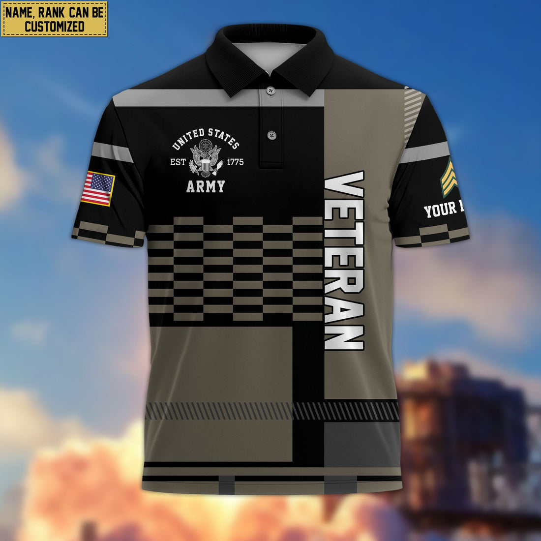 Premium Custom Name, Rank US Army Polo Shirt, Gift for Army Veteran VPVC201001