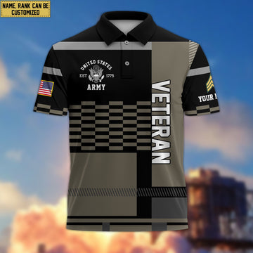Premium Custom Name, Rank US Army Polo Shirt, Gift for Army Veteran VPVC201001