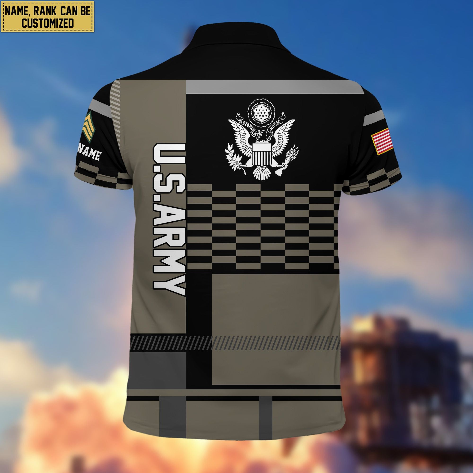 Premium Custom Name, Rank US Army Polo Shirt, Gift for Army Veteran VPVC201001