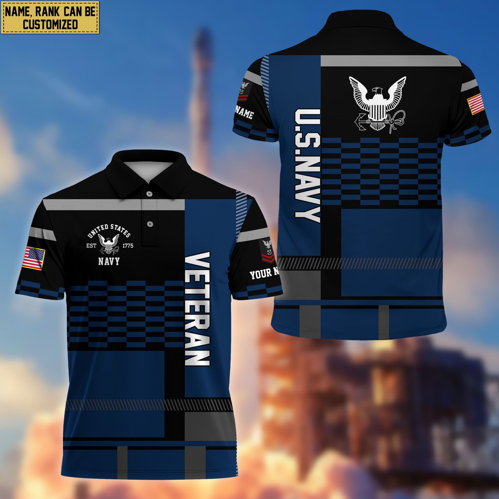 Premium Custom Name, Rank US Navy Polo Shirt, Gift for Navy Veteran VPVC201002