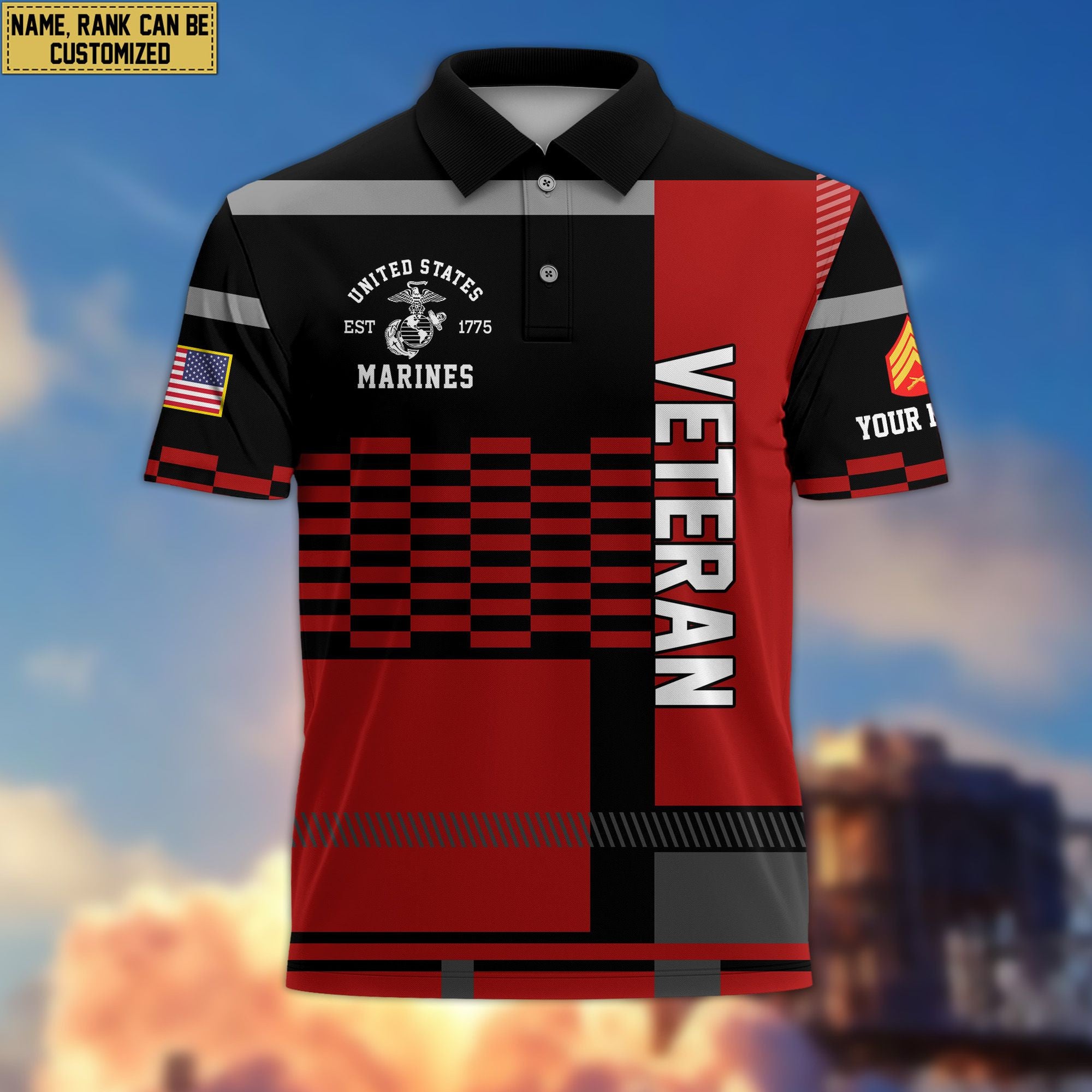 Premium Custom Name, Rank USMC Polo Shirt, Gift for Marine Veteran VPVC201003