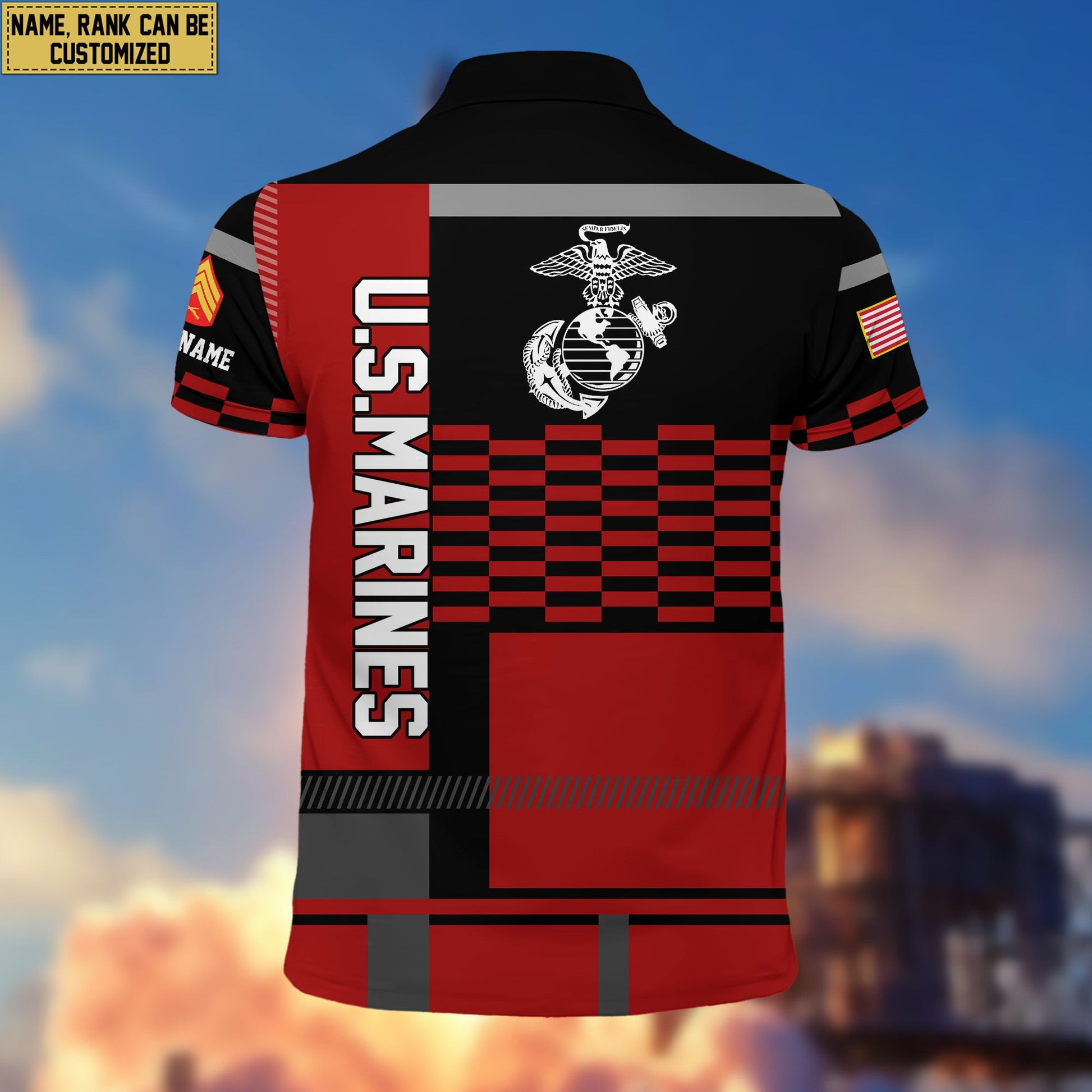 Premium Custom Name, Rank USMC Polo Shirt, Gift for Marine Veteran VPVC201003