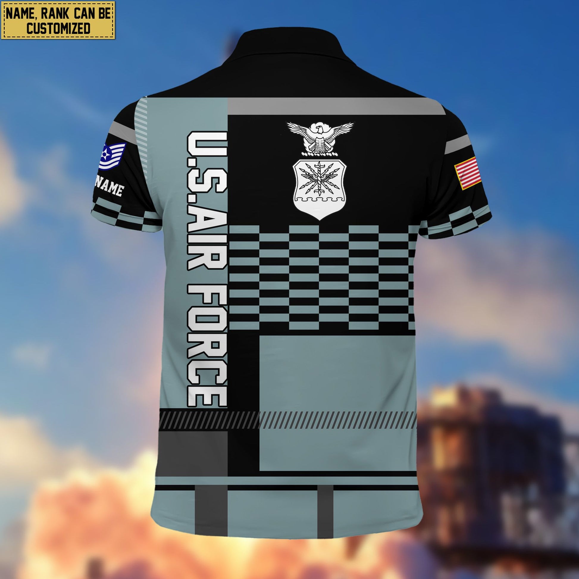 Premium Custom Name, Rank USAF Polo Shirt, Gift for Air Force Veteran VPVC201004