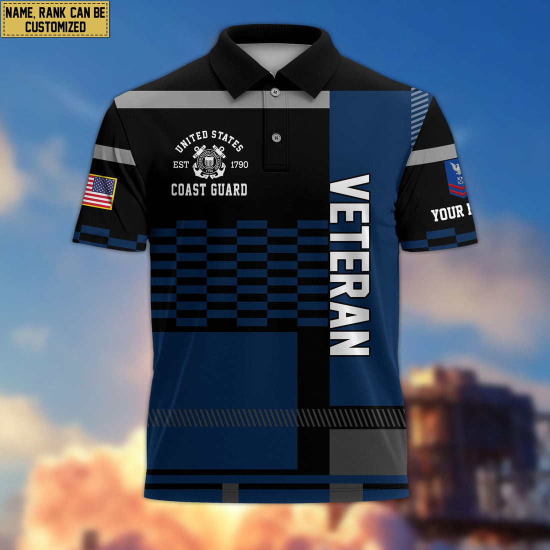 Premium Custom Name, Rank USCG Polo Shirt, Gift for Coast Guard Veteran VPVC201005