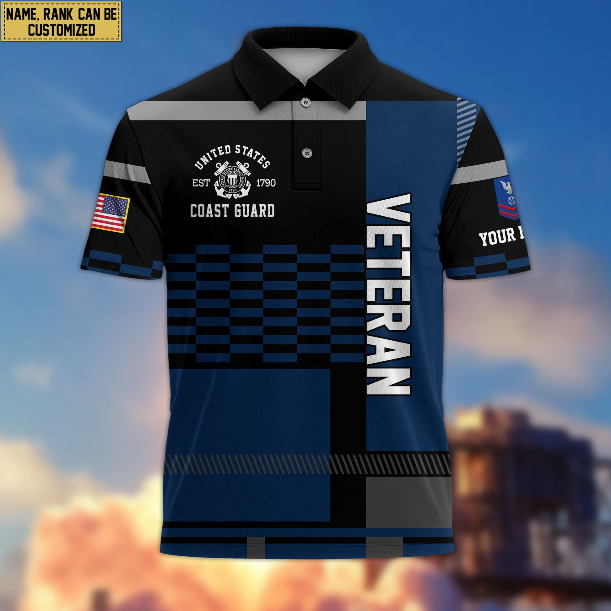 Premium Custom Name, Rank USCG Polo Shirt, Gift for Coast Guard Veteran VPVC201005
