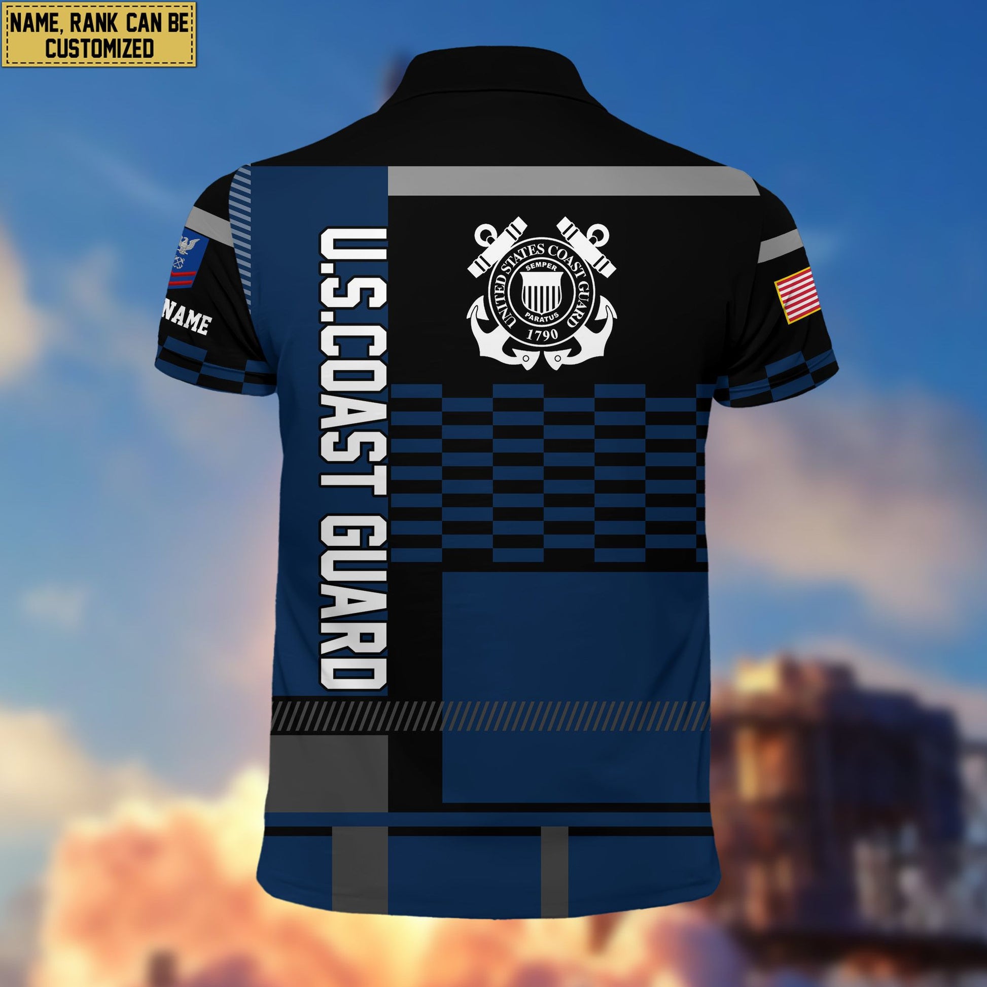 Premium Custom Name, Rank USCG Polo Shirt, Gift for Coast Guard Veteran VPVC201005