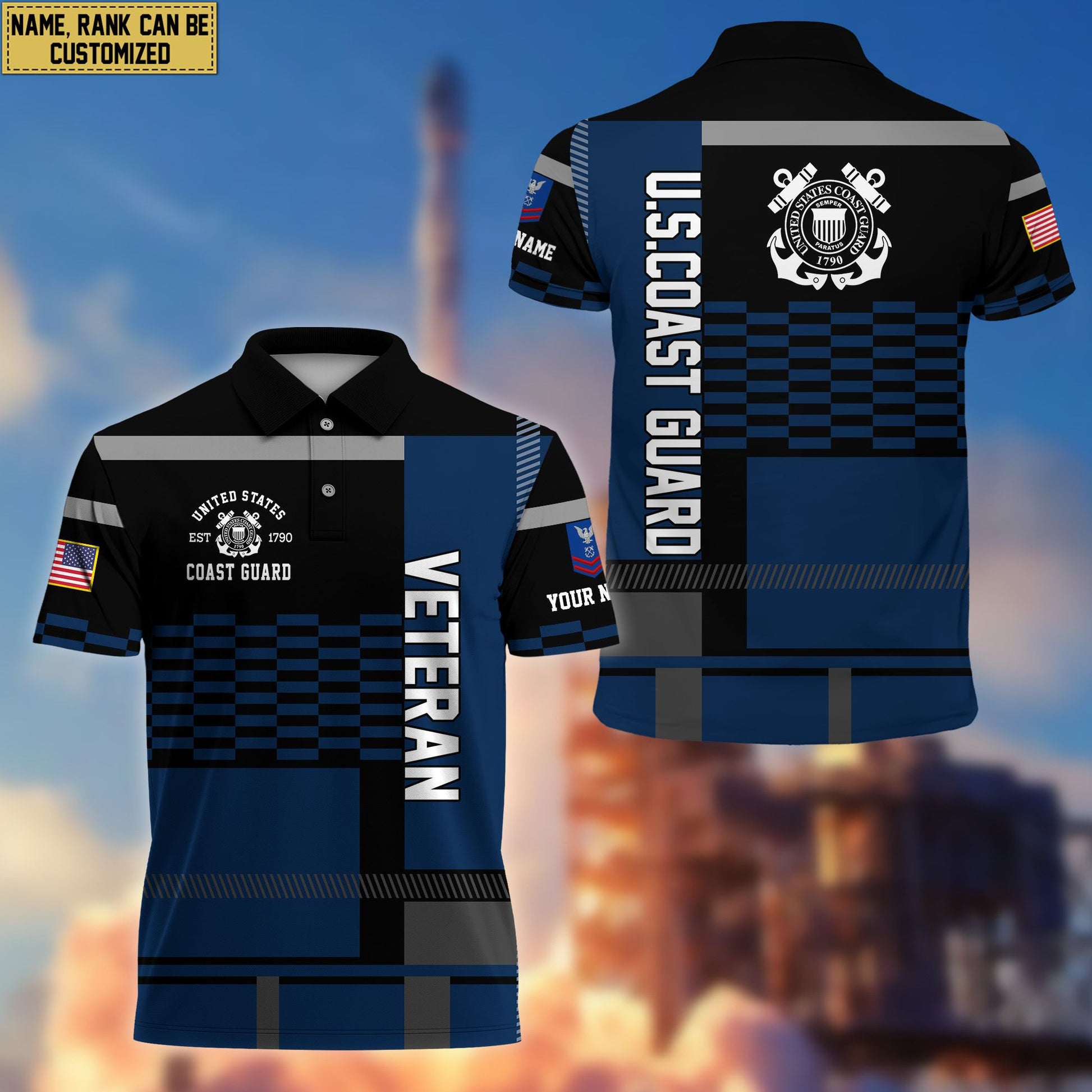 Premium Custom Name, Rank USCG Polo Shirt, Gift for Coast Guard Veteran VPVC201005