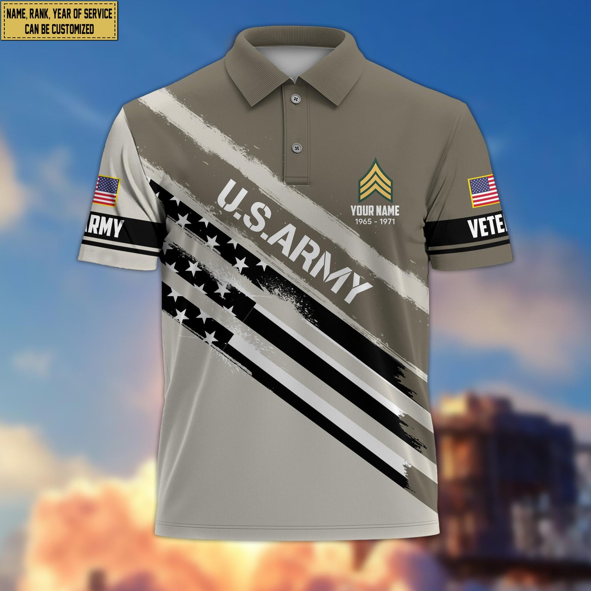 Premium Custom Name, Rank US Army Polo Shirt, Gift for Army Veteran VPVC201201