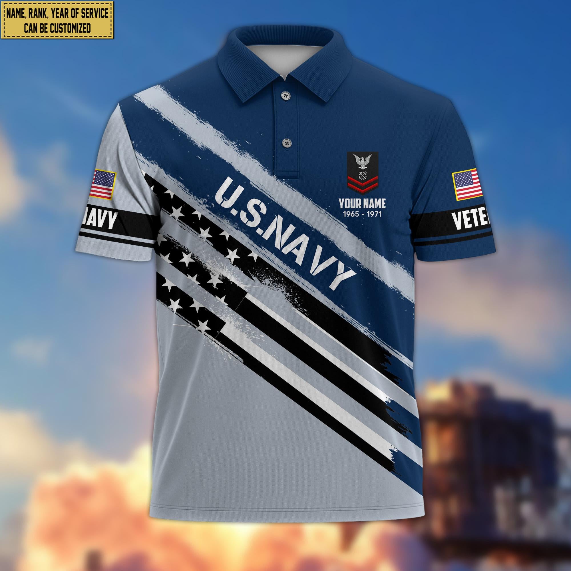 Premium Custom Name, Rank US Navy Polo Shirt, Gift for Navy Veteran VPVC201202