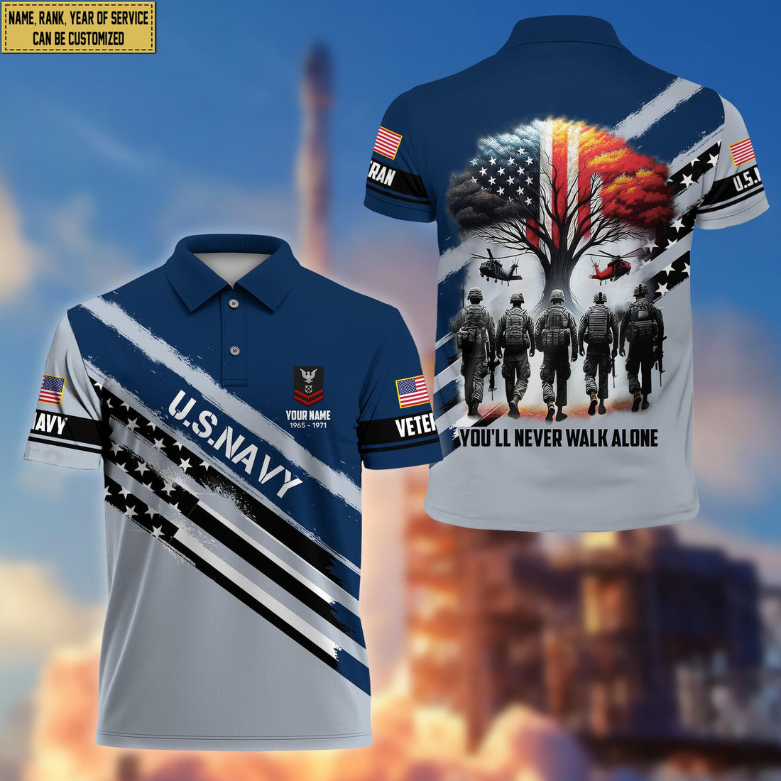 Premium Custom Name, Rank US Navy Polo Shirt, Gift for Navy Veteran VPVC201202