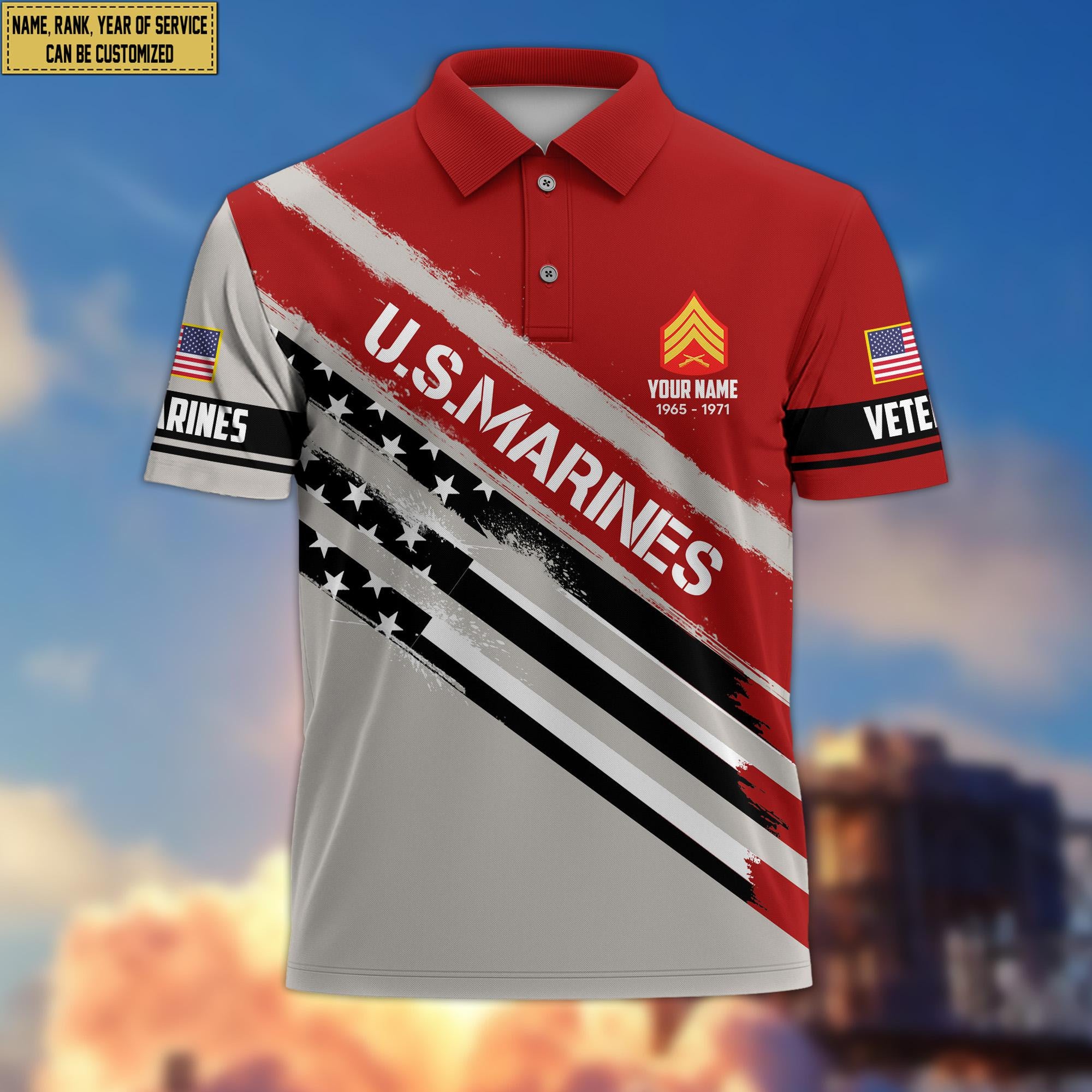 Premium Custom Name, Rank USMC Polo Shirt, Gift for Marine Veteran VPVC201203