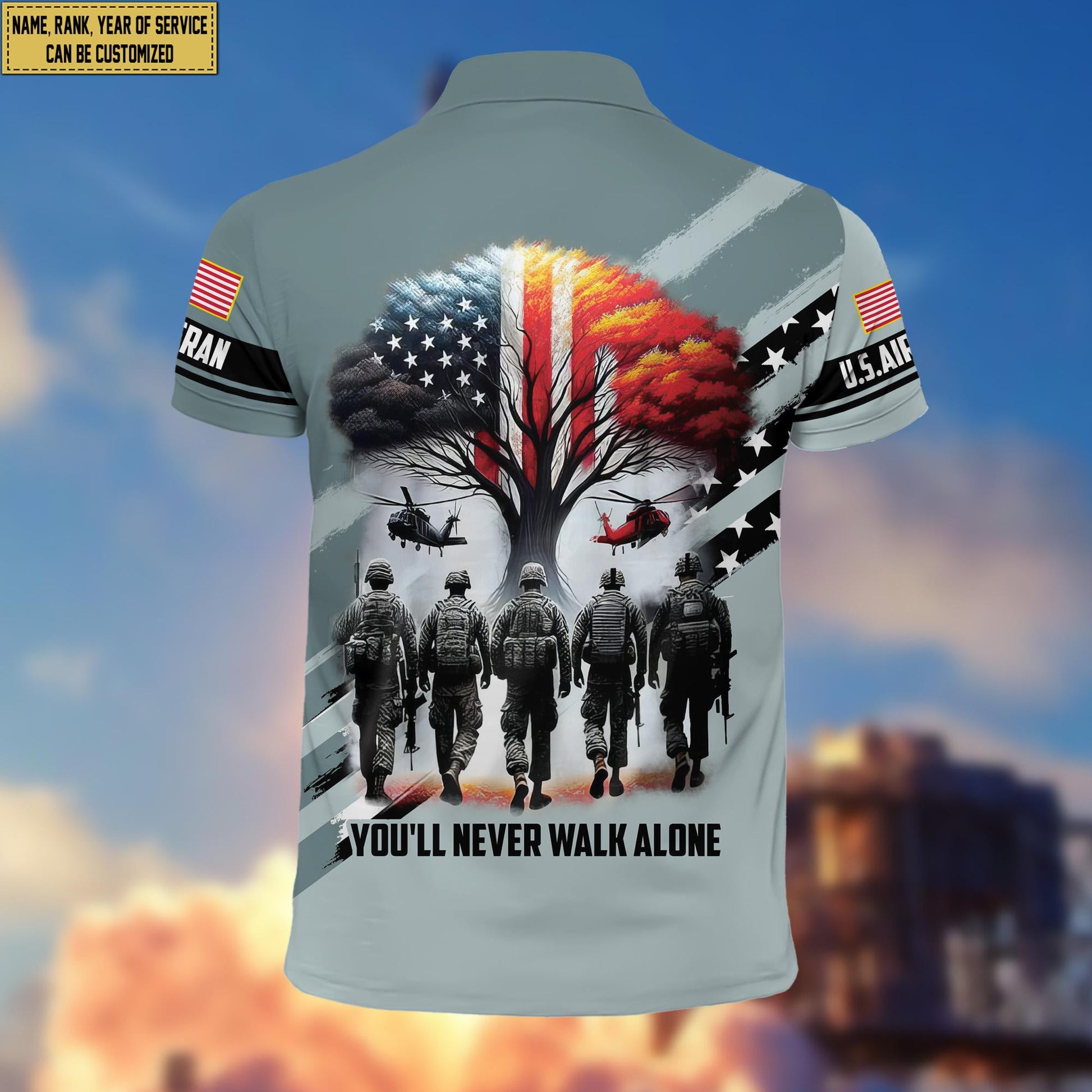 Premium Custom Name, Rank USAF Polo Shirt, Gift for Air Force Veteran VPVC201204