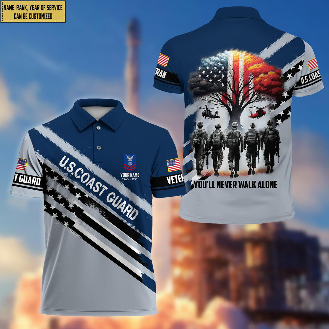 Premium Custom Name, Rank USCG Polo Shirt, Gift for Coast Guard Veteran VPVC201205