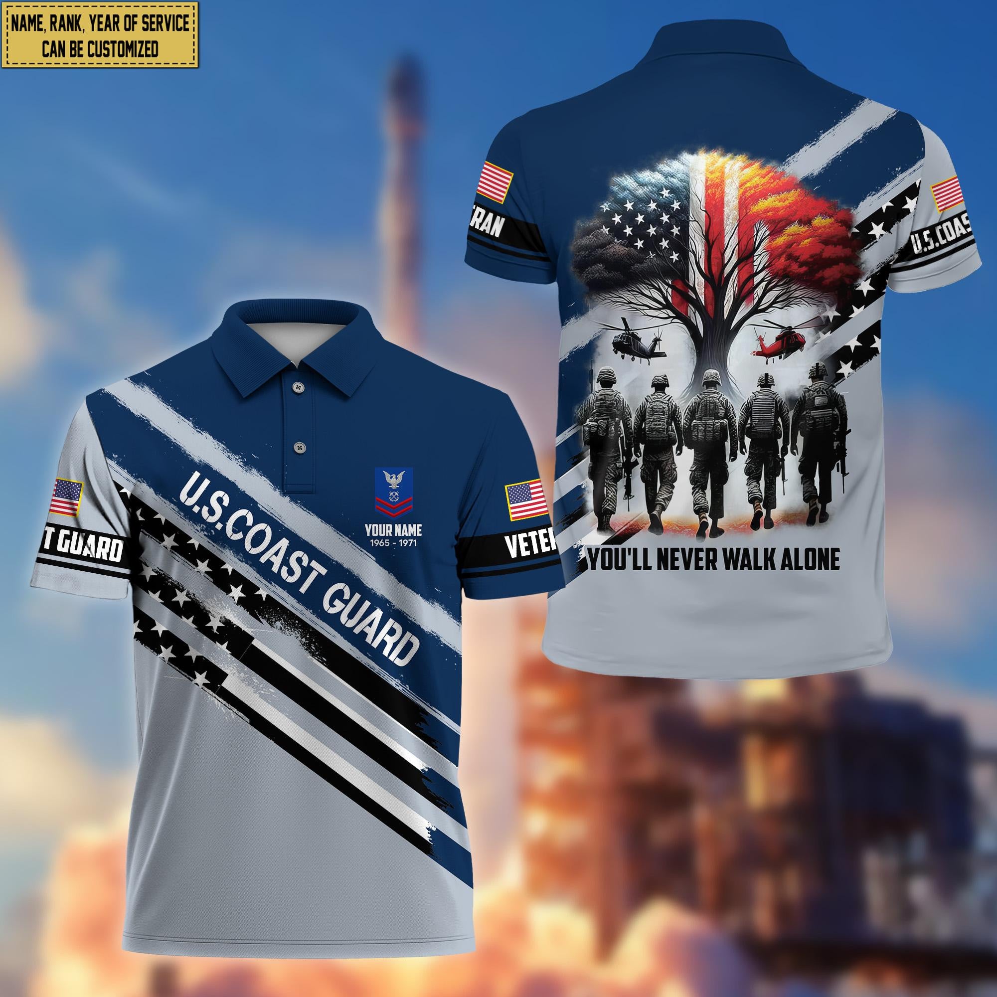 Premium Custom Name, Rank USCG Polo Shirt, Gift for Coast Guard Veteran VPVC201205