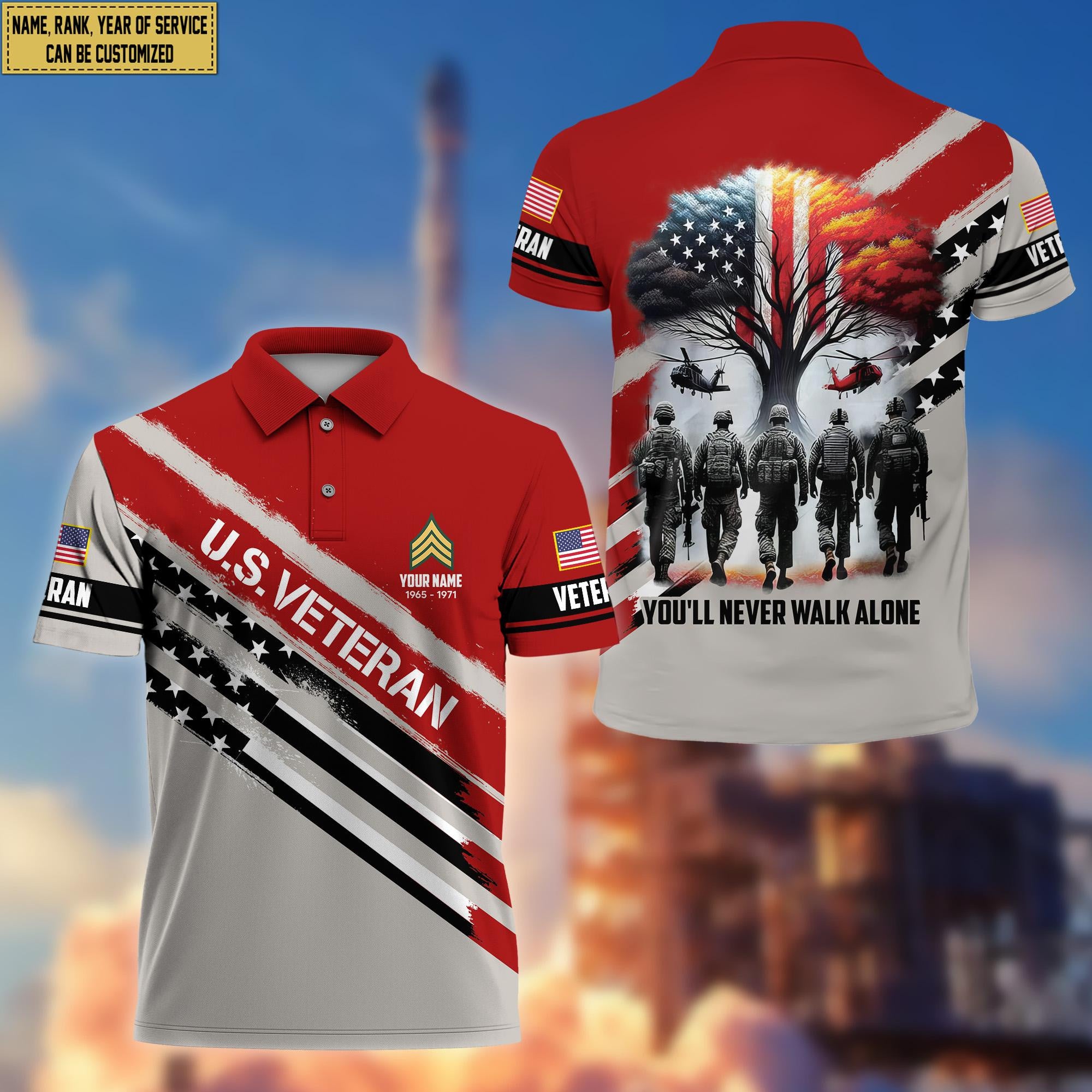 Premium Custom Name, Rank US Veteran Polo Shirt, Gift for US Veteran VPVC201207