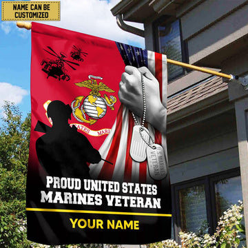 Premium USMC Veteran Custom Name American Flag, Gift For Marine Veteran Garden Flag - House Flag VPVC103503
