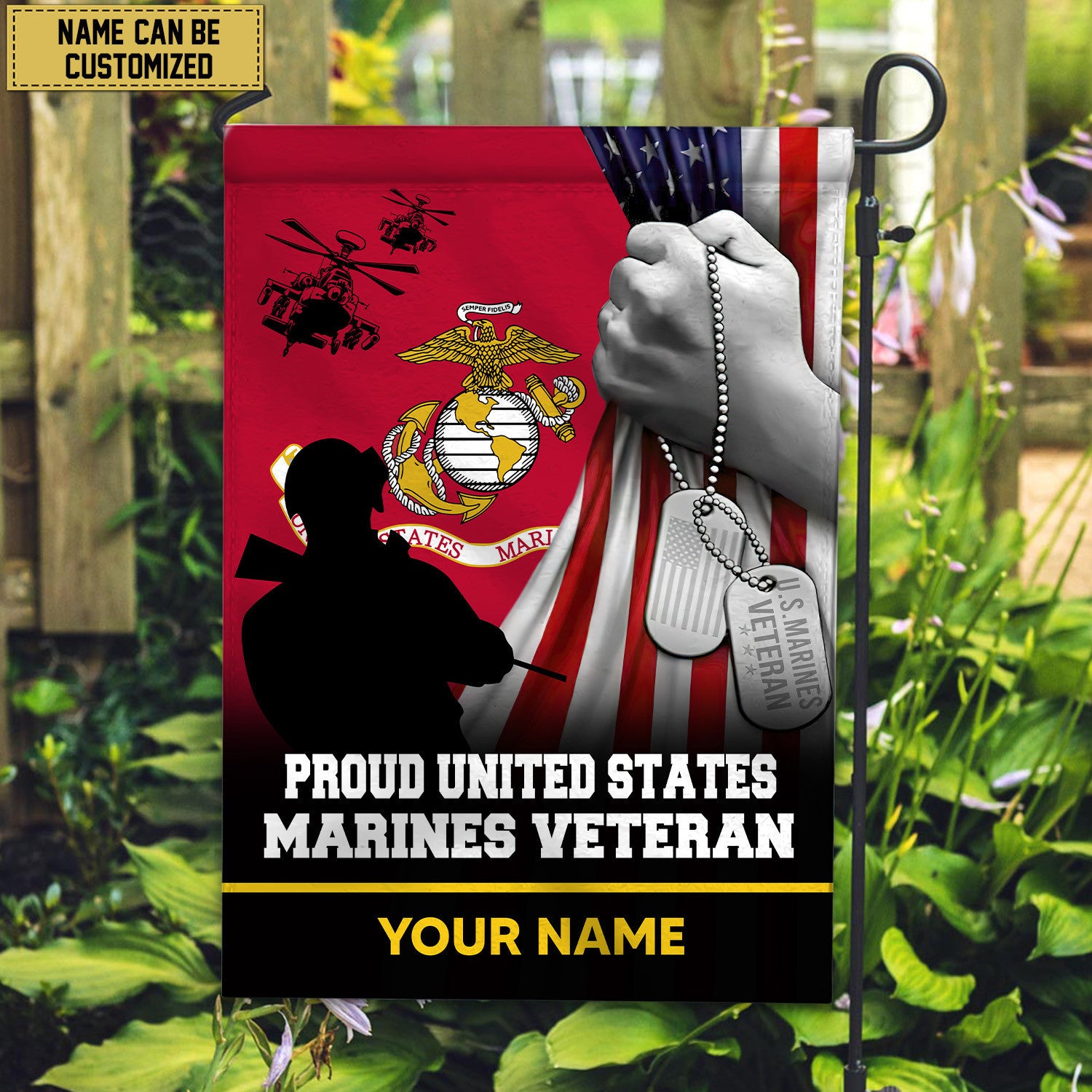 Premium USMC Veteran Custom Name American Flag, Gift For Marine Veteran Garden Flag - House Flag VPVC103503