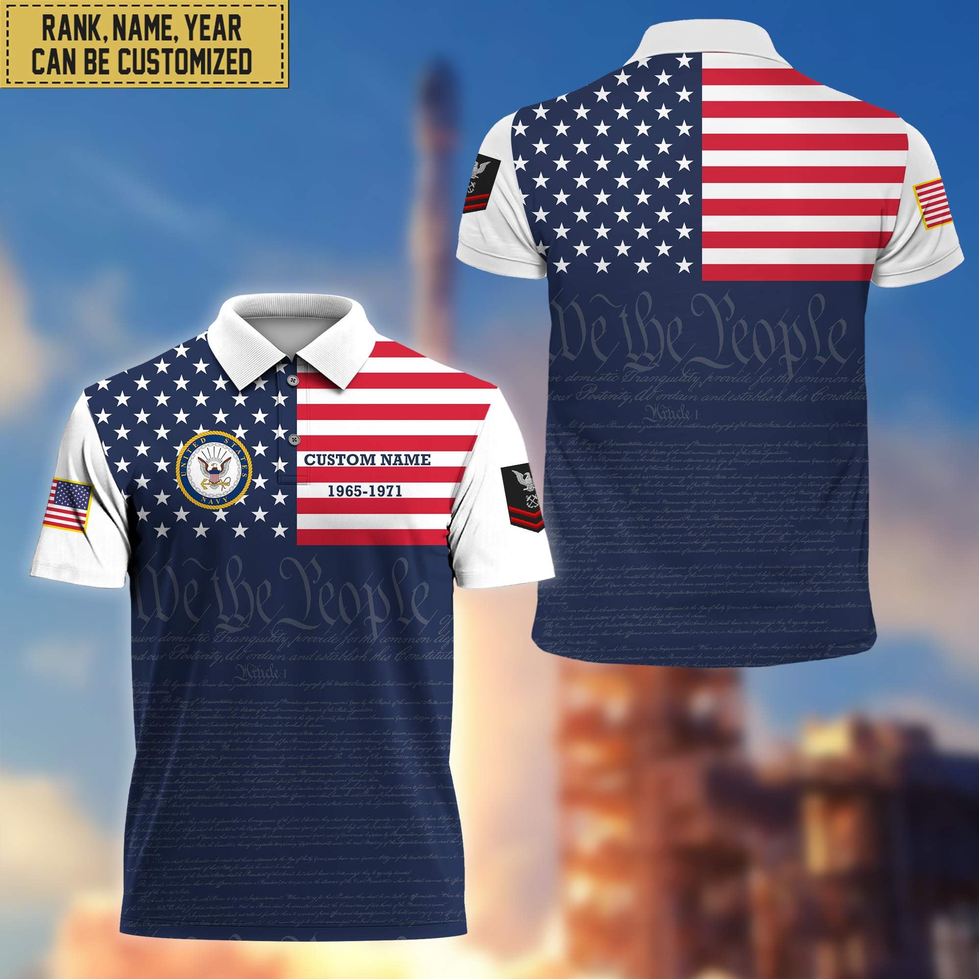 US Navy Polo Shirt, Custom Name, Rank, Gift for Navy Veteran, Veterans Day, Father's Day VPVC201502