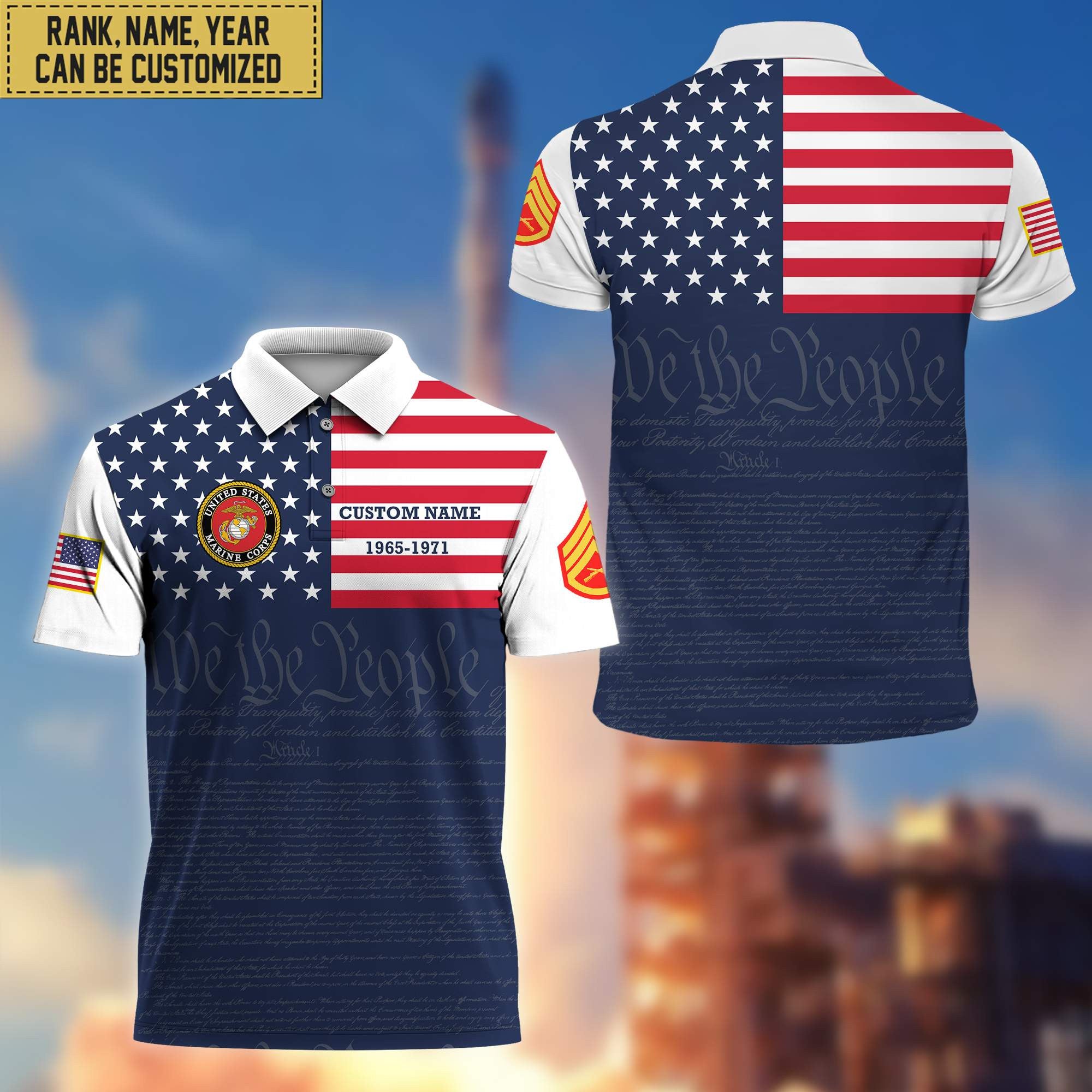 USMC Polo Shirt, Custom Name, Rank, Gift for Marine Veteran, Veterans Day, Father's Day VPVC201503