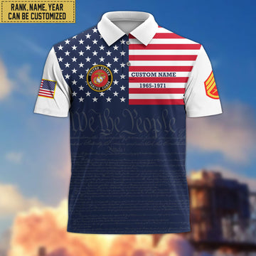 USMC Polo Shirt, Custom Name, Rank, Gift for Marine Veteran, Veterans Day, Father's Day VPVC201503